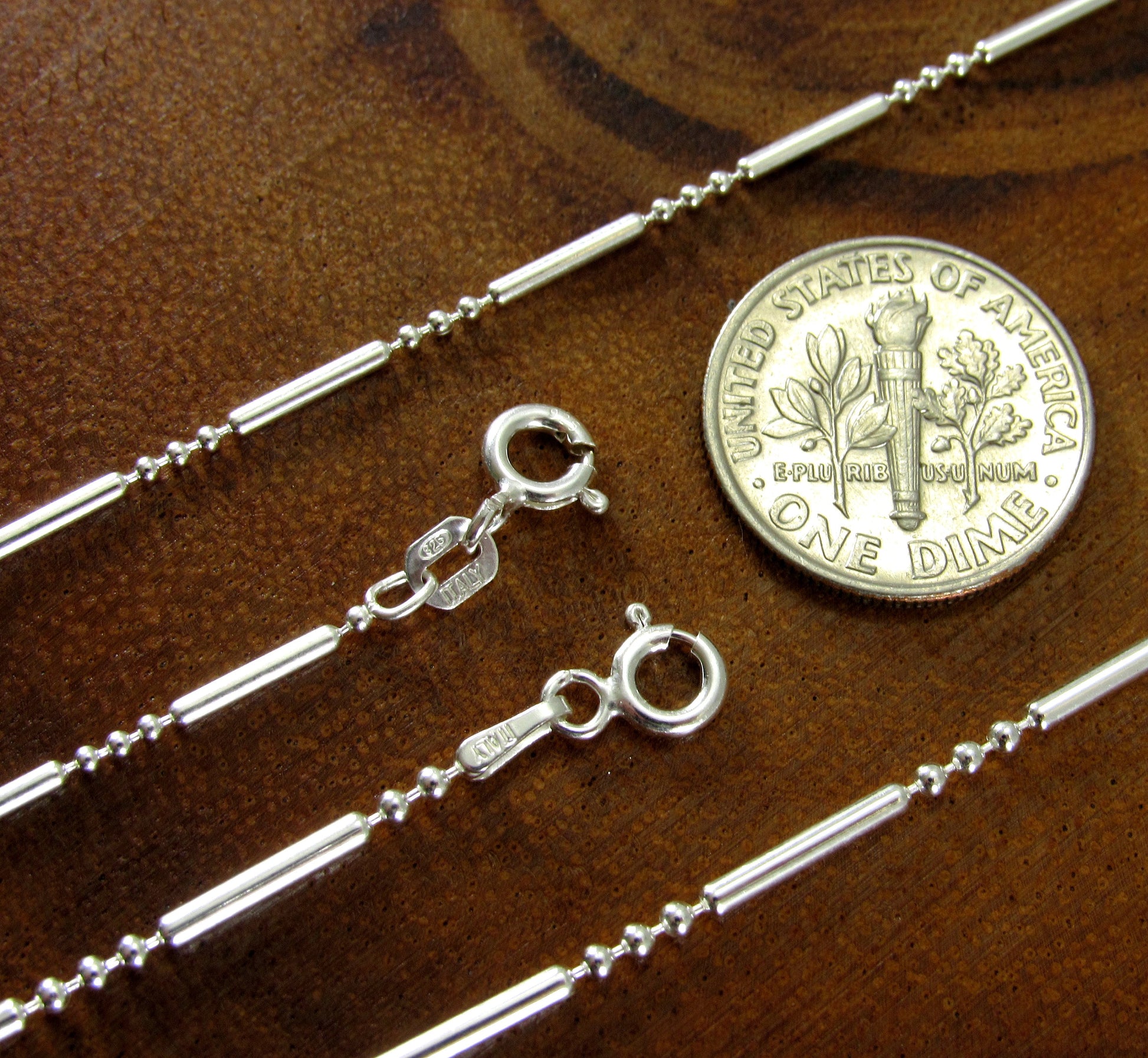 Solid 925 Sterling Silver Italian Bead and Bar Chain, 3 Beads & Oval Bar Minimalist Necklace or Bracelet for Women