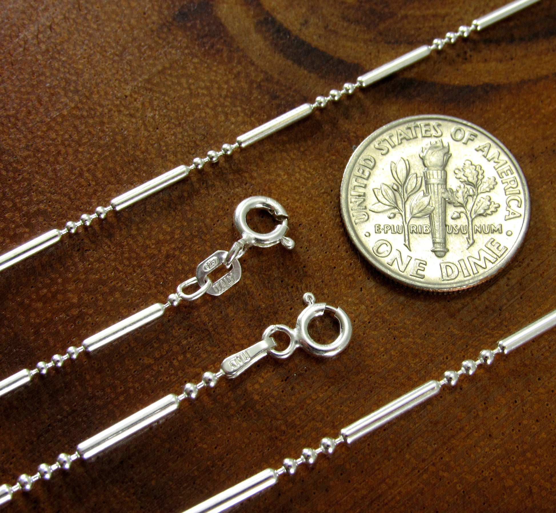 Solid 925 Sterling Silver Italian Bead and Bar Chain, 3 Beads & Oval Bar Minimalist Necklace or Bracelet for Women