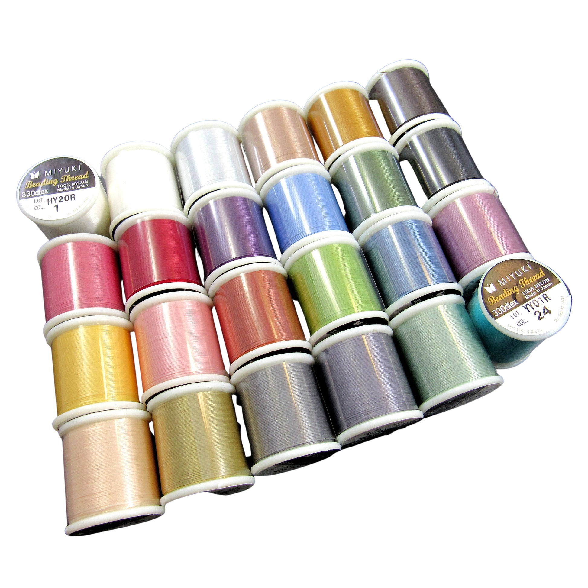 Miyuki Japanese Beading Thread Set of 24 Different Color Bobbins, 50 Meter Spools Nylon Bead Cord for Delica Bead Stringing & Jewelry Making