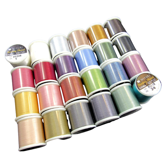 Miyuki Japanese Beading Thread Set of 24 Different Color Bobbins, 50 Meter Spools Nylon Bead Cord for Delica Bead Stringing & Jewelry Making