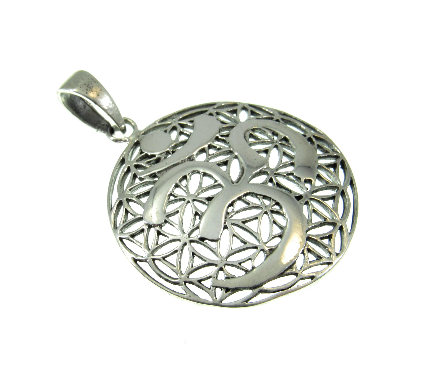 Solid 925 Sterling Silver Flower of Life Om Pendant – Handcrafted Yoga Jewelry with Sacred Geometry & Tree of Life Symbol - Gift for Yogis