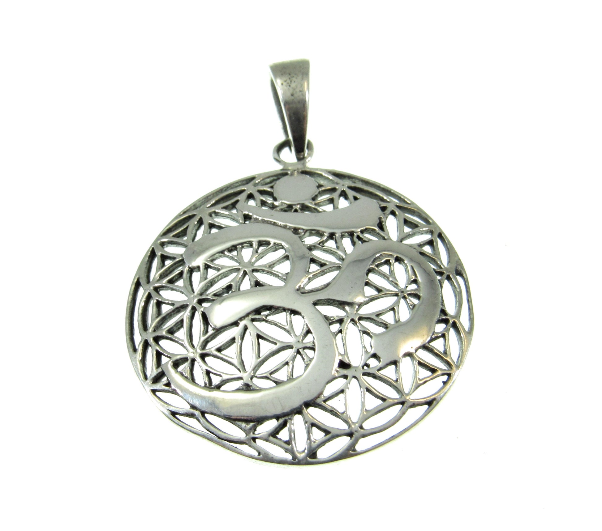Solid 925 Sterling Silver Flower of Life Om Pendant – Handcrafted Yoga Jewelry with Sacred Geometry & Tree of Life Symbol - Gift for Yogis