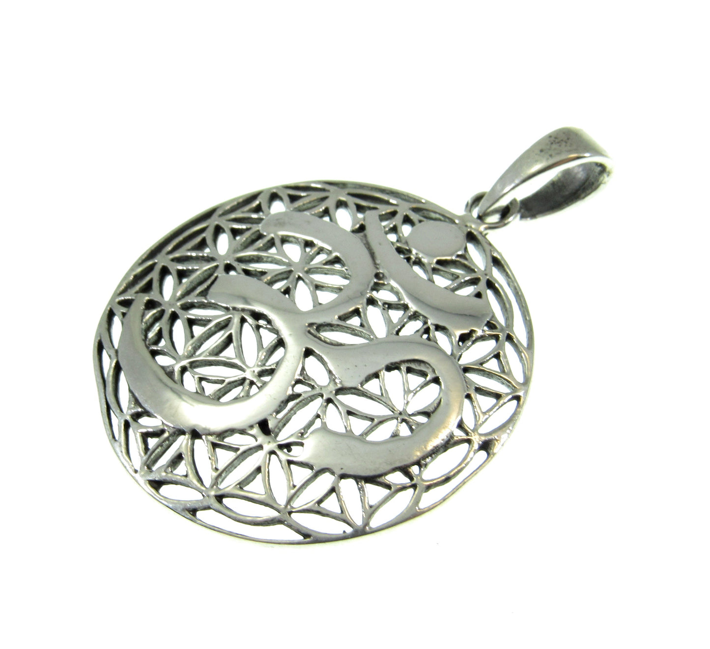 Solid 925 Sterling Silver Flower of Life Om Pendant – Handcrafted Yoga Jewelry with Sacred Geometry & Tree of Life Symbol - Gift for Yogis