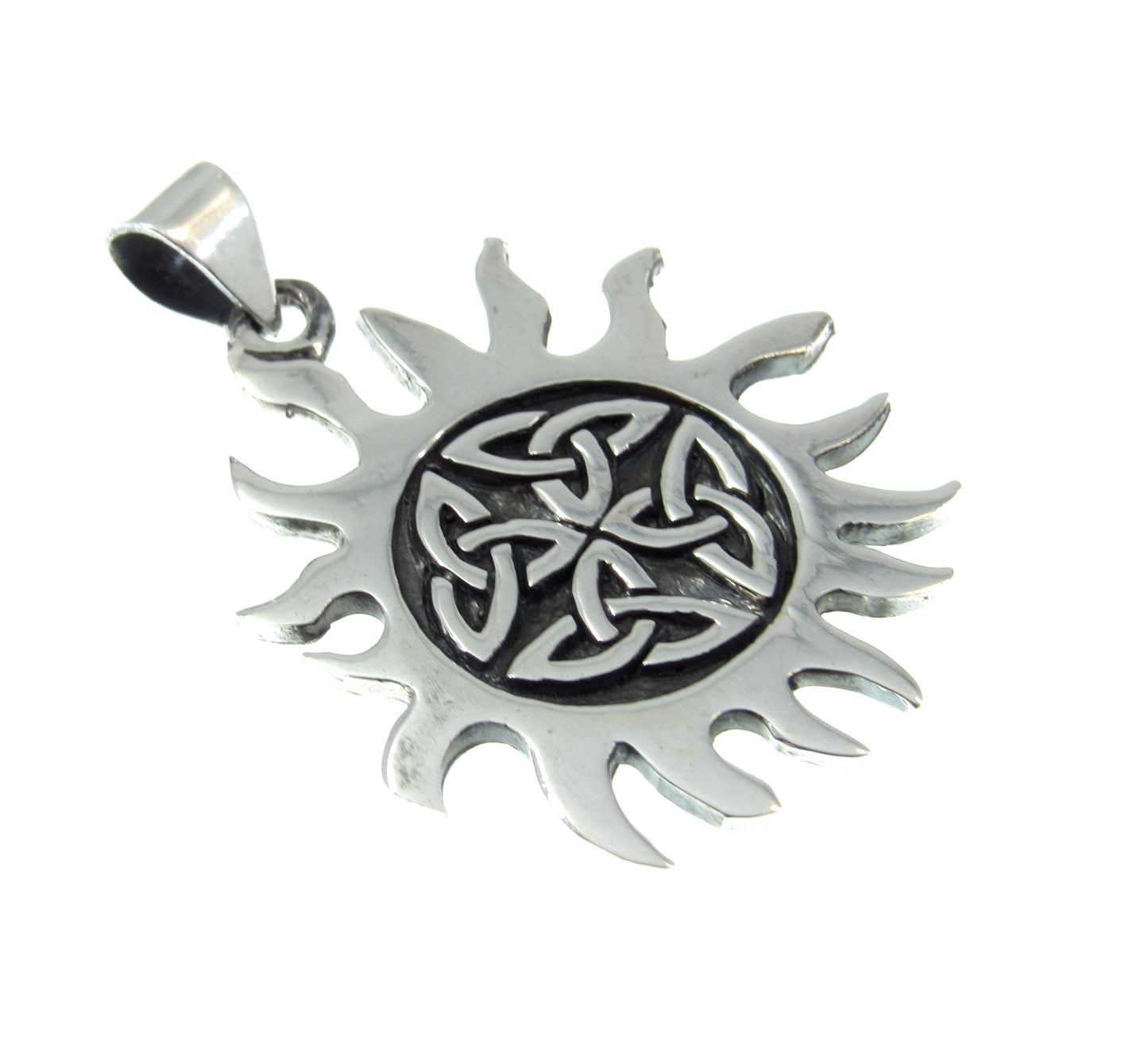 Solid 925 Sterling Silver Celtic Sun Pendant – Triquetra Solar Knot Necklace Charm – Paganism Festival Jewelry – Wiccan Fire Symbol