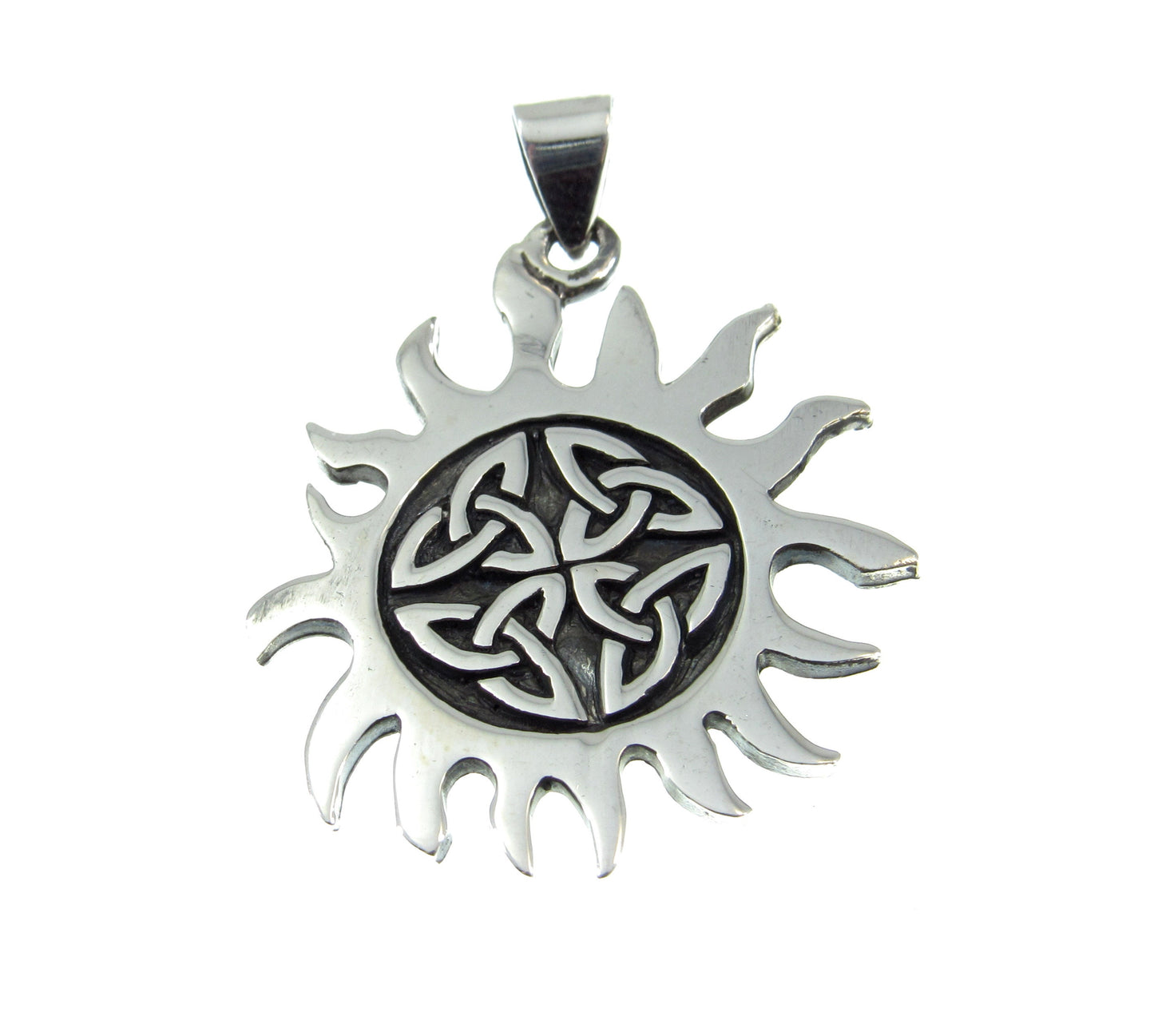 Solid 925 Sterling Silver Celtic Sun Pendant – Triquetra Solar Knot Necklace Charm – Paganism Festival Jewelry – Wiccan Fire Symbol