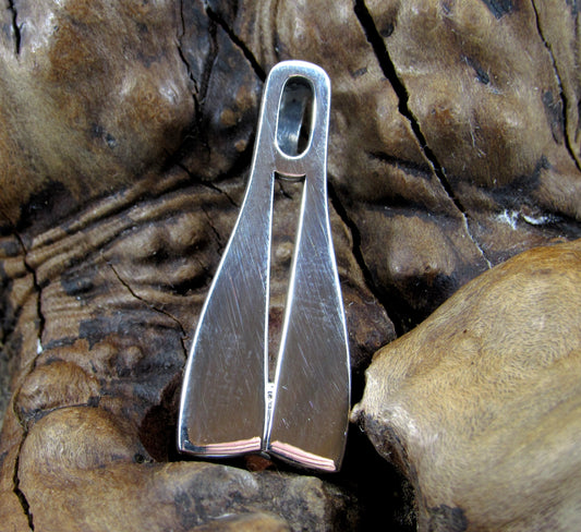 The double diving fin slide pendant is shaped like a pair of scuba diver fins and is handcrafted in solid sterling silver