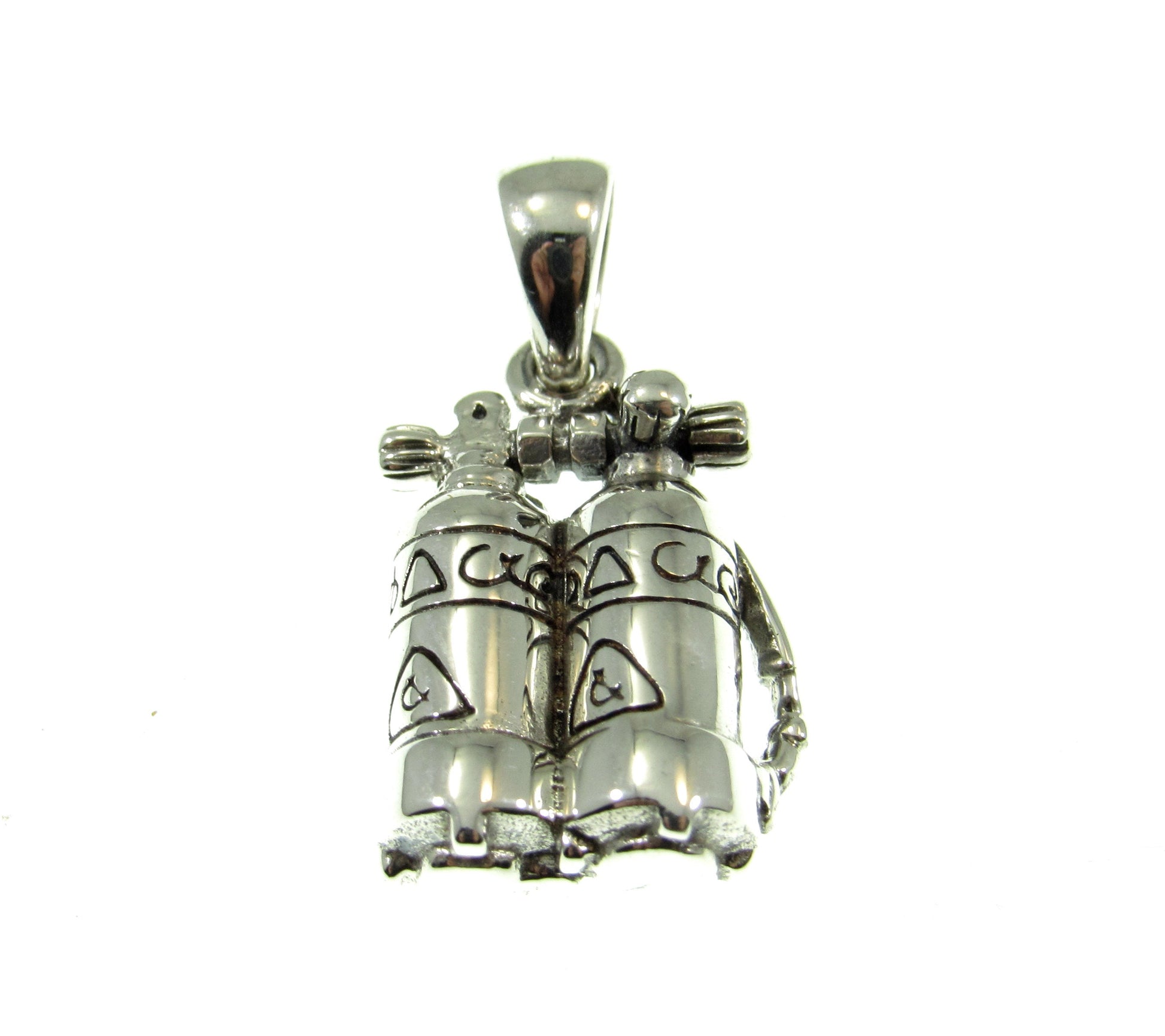 Solid 925 Sterling Silver Scuba Diver Air Tanks Pendant, Deep Sea Dive Jewelry, Nautical Gift for Him or Her, Unique Underwater Diving Charm