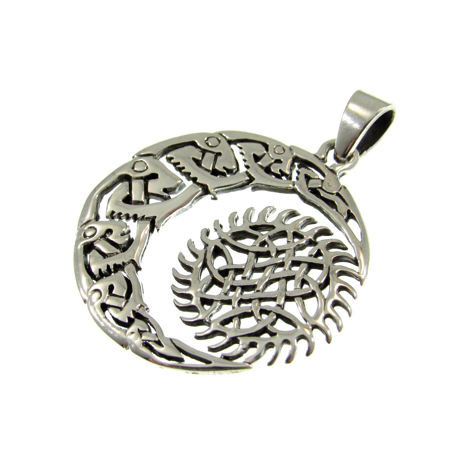 Solid 925 Sterling Silver Crescent Moon And Sun Pendant, Handcrafted Celestial Amulet with Celtic Knots