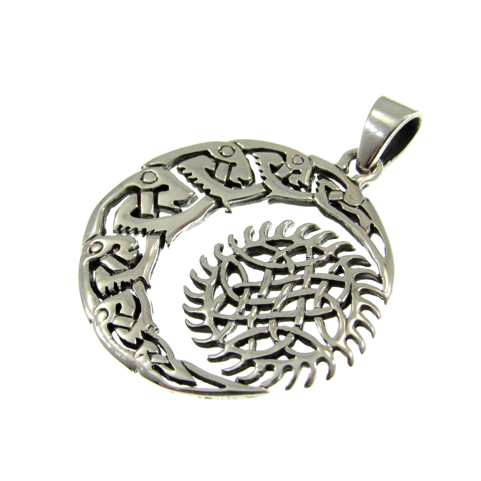 Solid 925 Sterling Silver Crescent Moon And Sun Pendant, Handcrafted Celestial Amulet with Celtic Knots