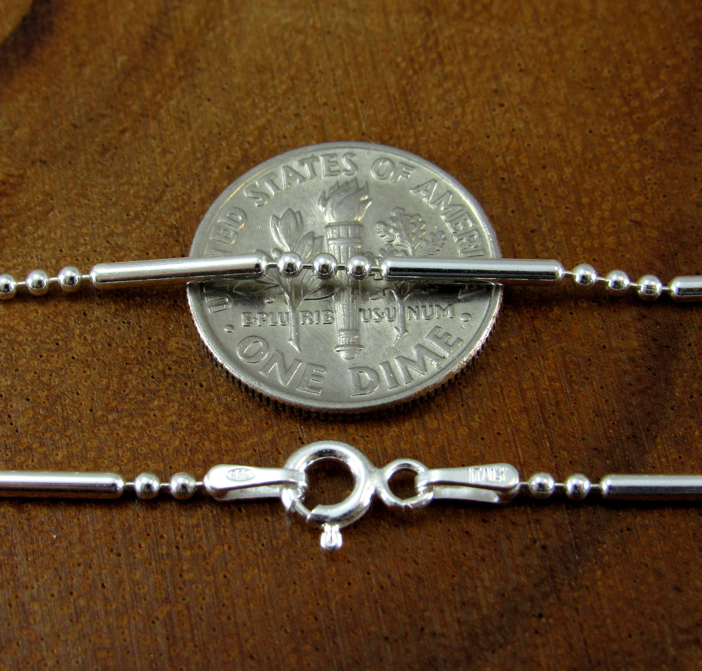 Solid 925 Sterling Silver Italian Bead and Bar Chain, 3 Beads & Oval Bar Minimalist Necklace or Bracelet for Women