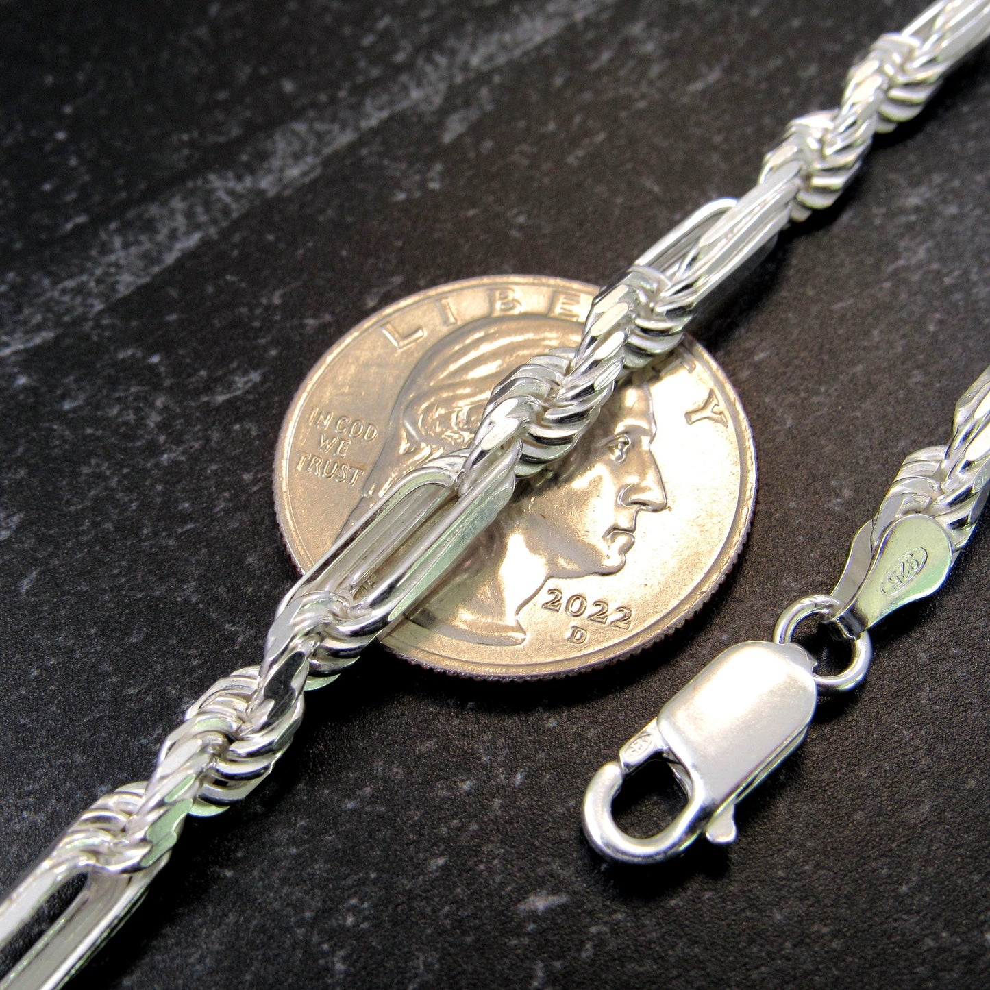 Solid 925 Sterling Silver Italian Figarope Chain Necklace, Milano Link Bracelet, Men's Figaro Link & Diamond Cut Rope Chain, Made in Italy