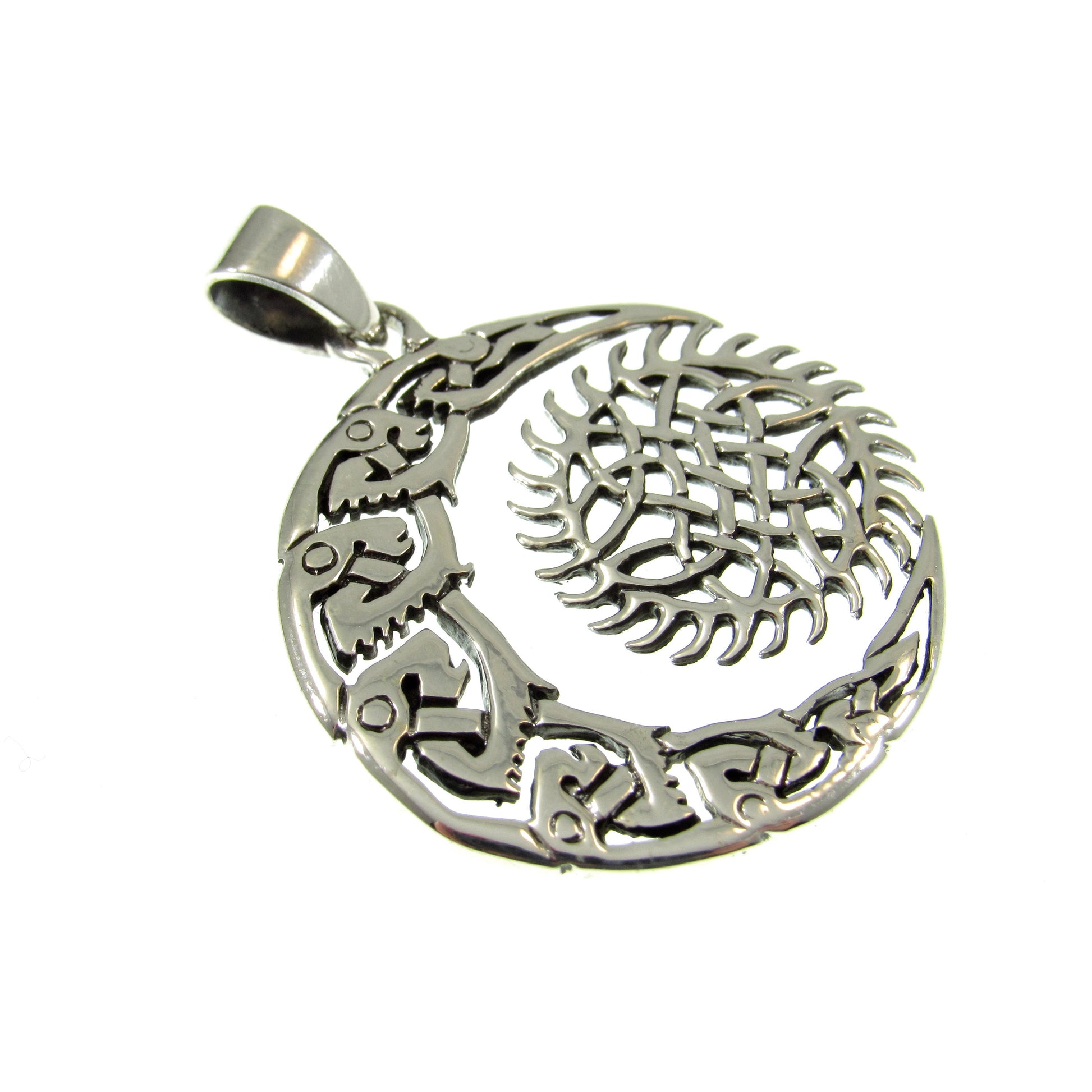 Solid 925 Sterling Silver Crescent Moon And Sun Pendant, Handcrafted Celestial Amulet with Celtic Knots