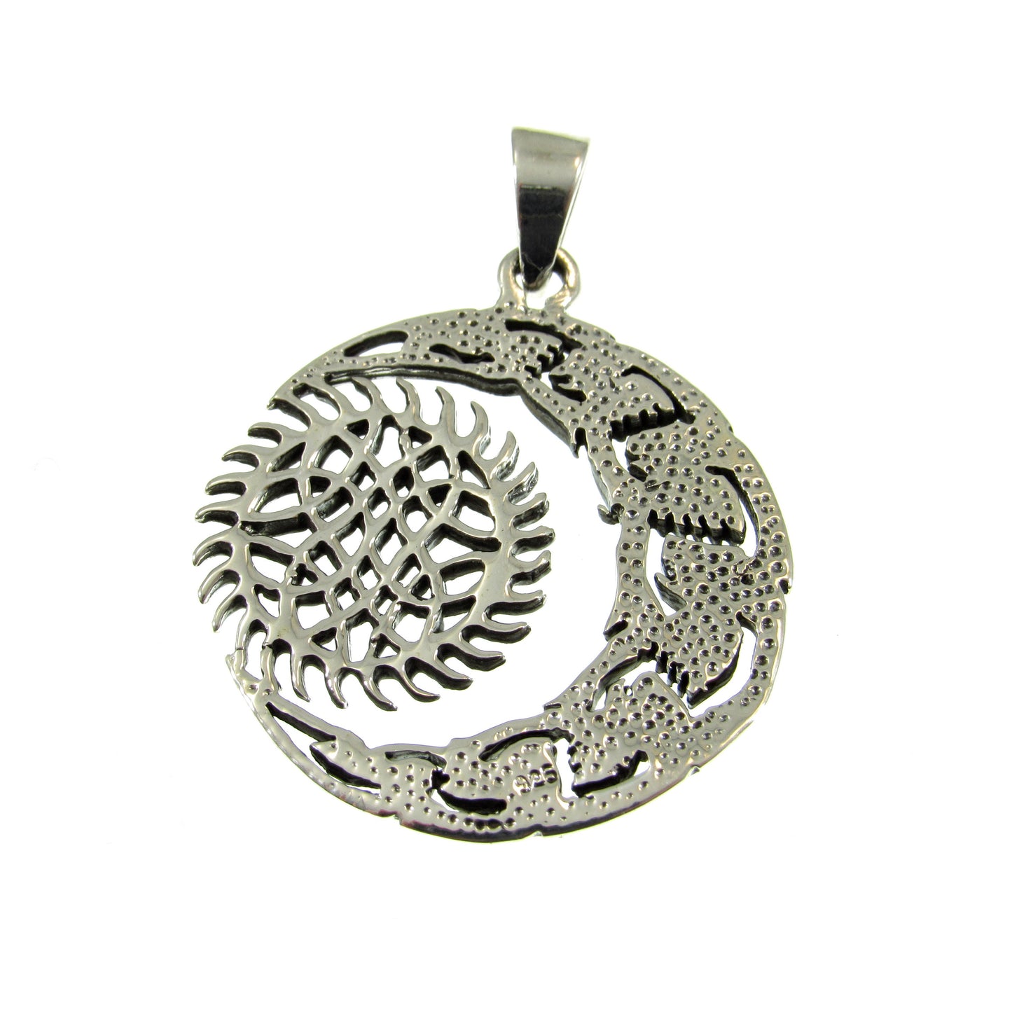 Solid 925 Sterling Silver Crescent Moon And Sun Pendant, Handcrafted Celestial Amulet with Celtic Knots