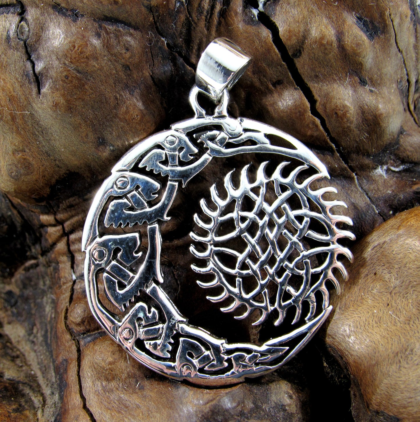 Solid 925 Sterling Silver Crescent Moon And Sun Pendant, Handcrafted Celestial Amulet with Celtic Knots