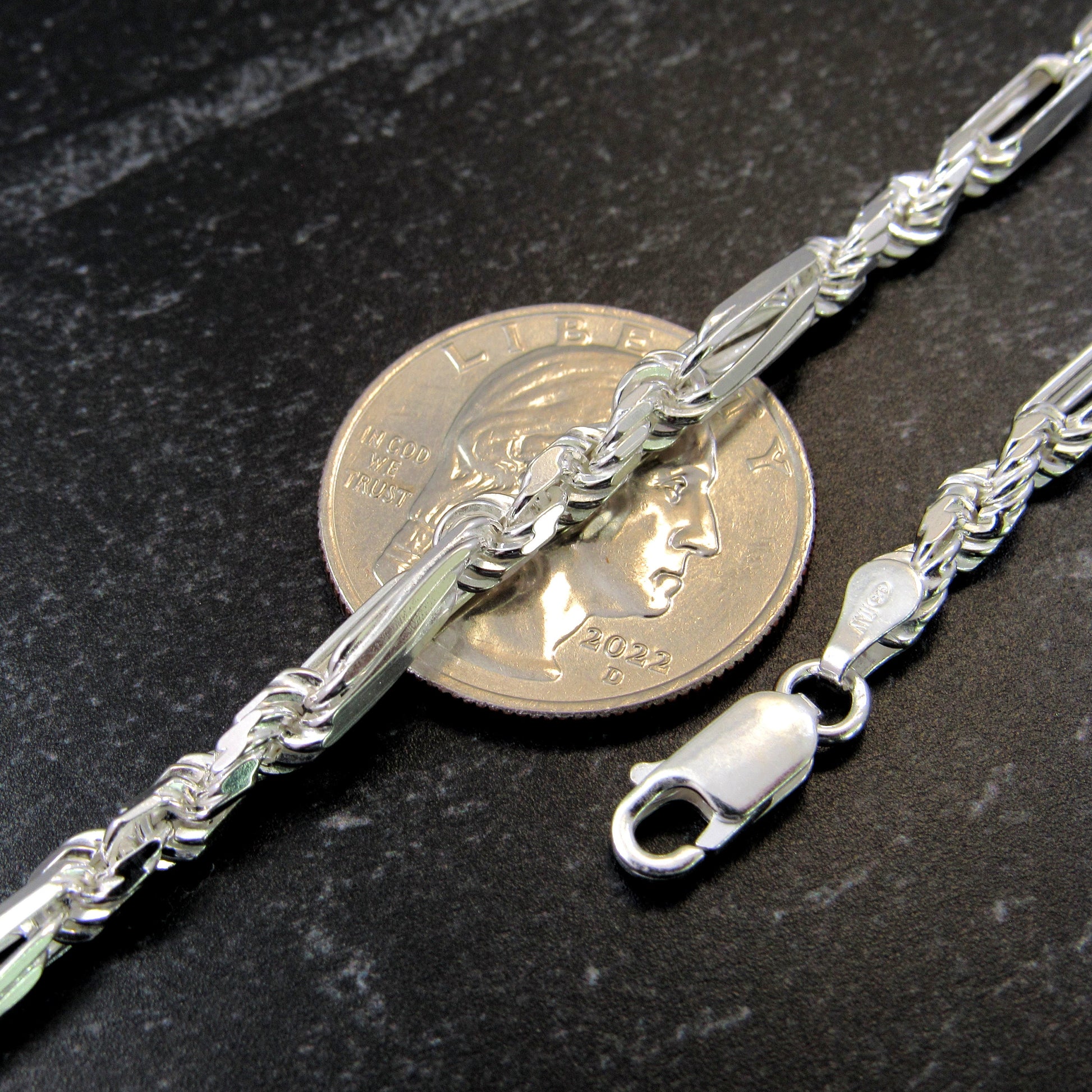 Solid 925 Sterling Silver Italian Figarope Chain Necklace, Milano Link Bracelet, Men's Figaro Link & Diamond Cut Rope Chain, Made in Italy