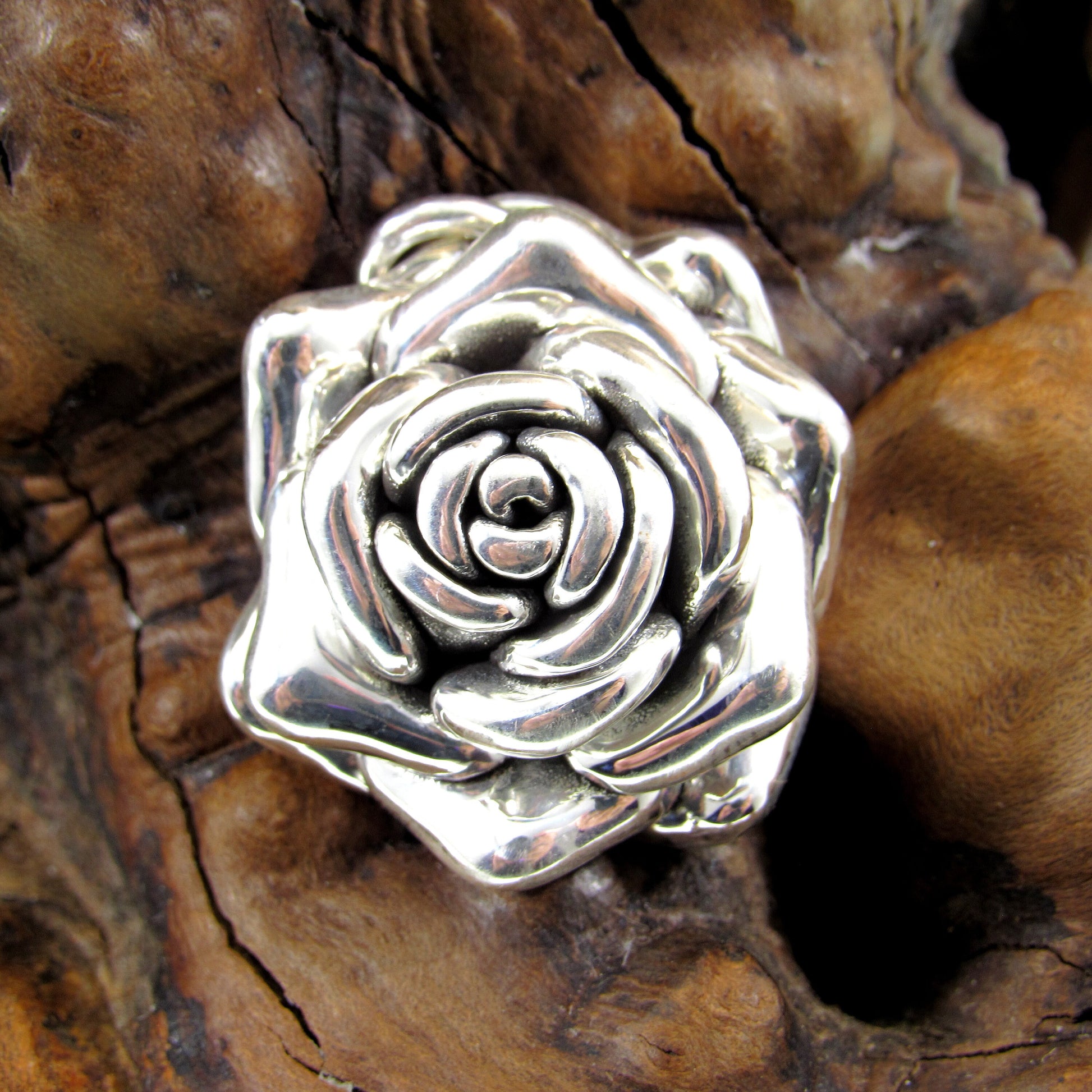 Solid 925 Sterling Silver 3D Rose Flower Pendant, Tudor Rose Statement Piece, Royal Emblem, Vintage Style Floral Jewelry, Romantic Gift