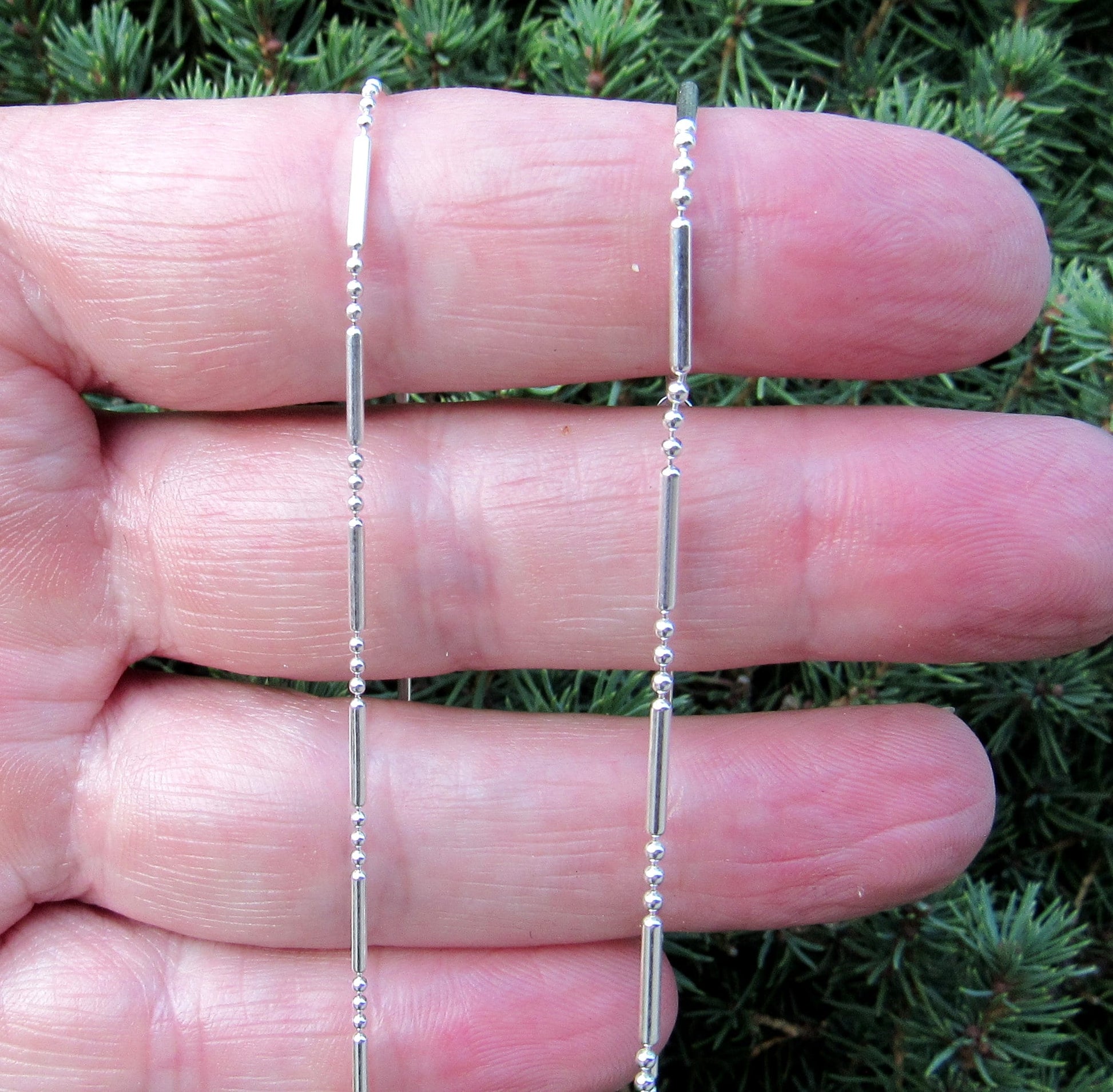 Solid 925 Sterling Silver Italian Bead and Bar Chain, 3 Beads & Oval Bar Minimalist Necklace or Bracelet for Women