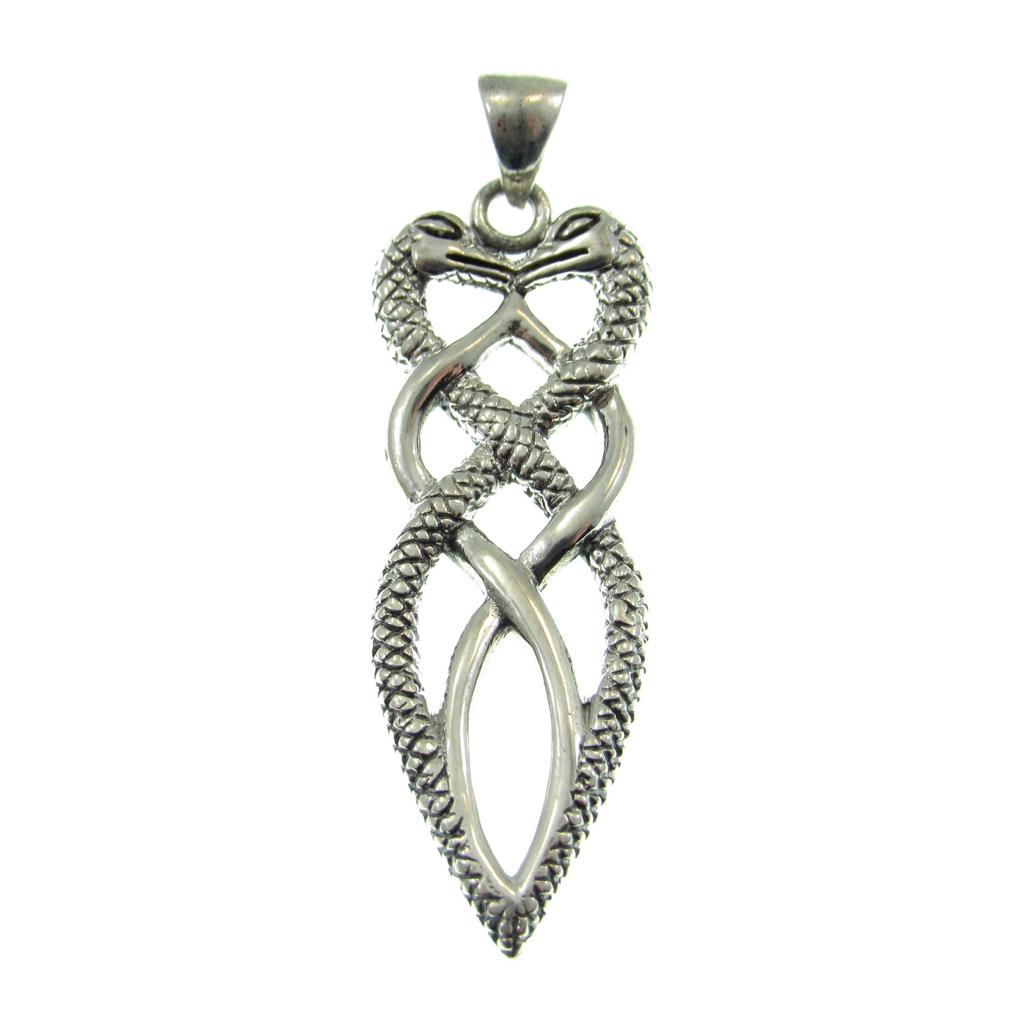 Solid 925 Sterling Silver Double Headed Snake Pendant, Braided Reptile Dagger Charm, Handcrafted Serpent Jewelry