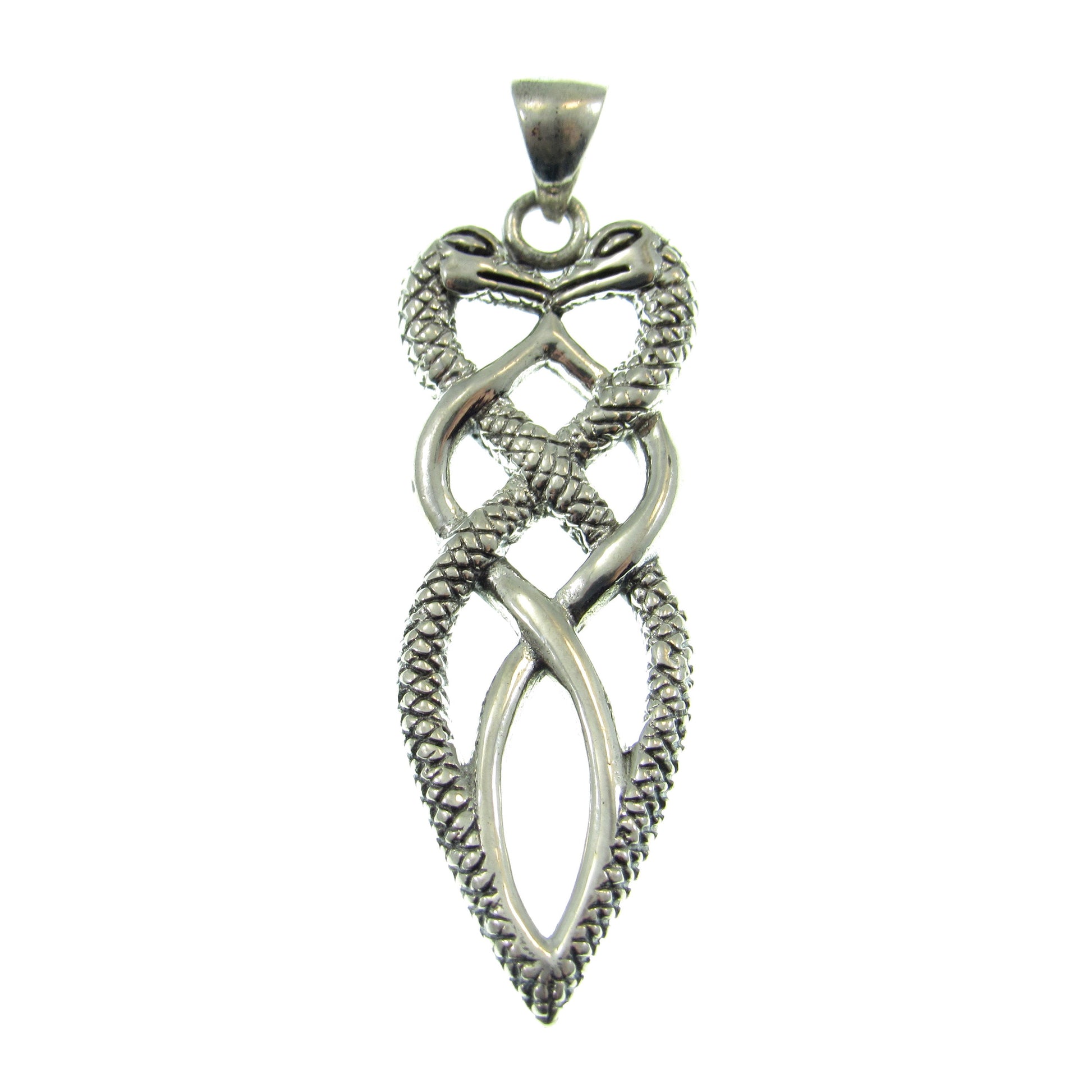 Solid 925 Sterling Silver Double Headed Snake Pendant, Braided Reptile Dagger Charm, Handcrafted Serpent Jewelry