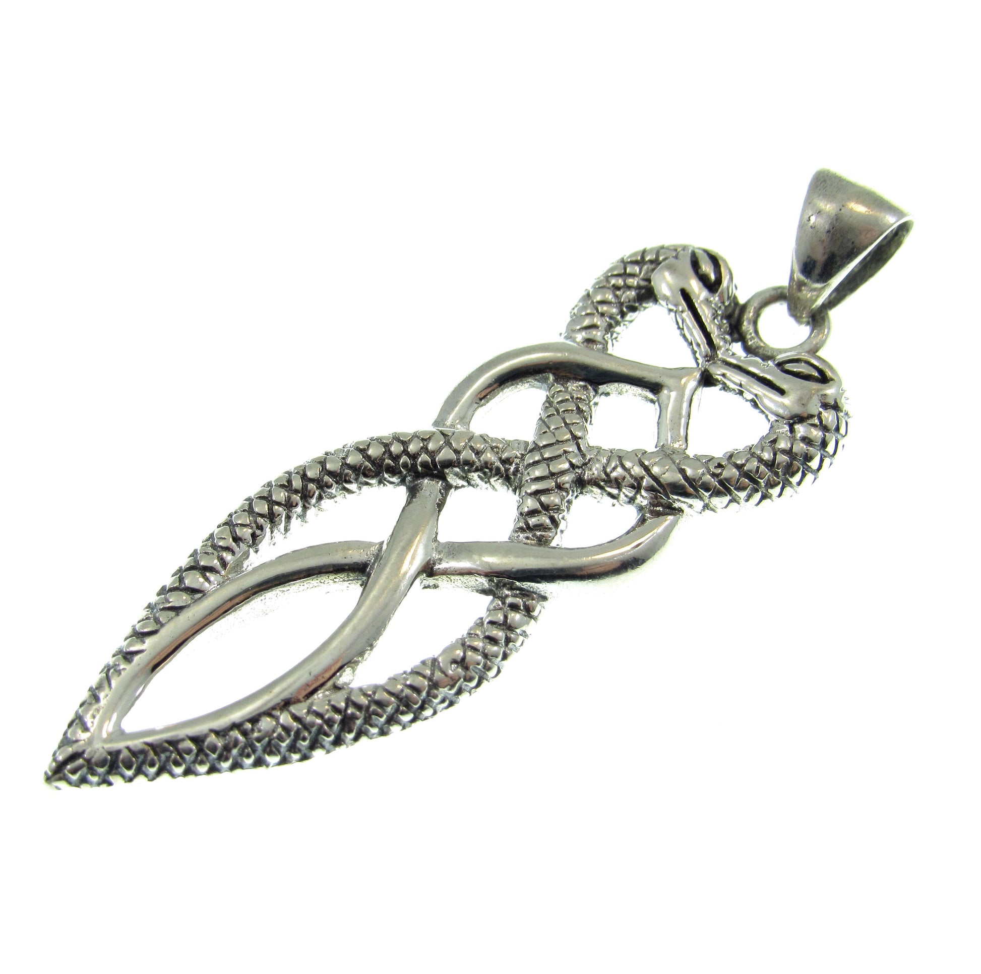 Solid 925 Sterling Silver Double Headed Snake Pendant, Braided Reptile Dagger Charm, Handcrafted Serpent Jewelry