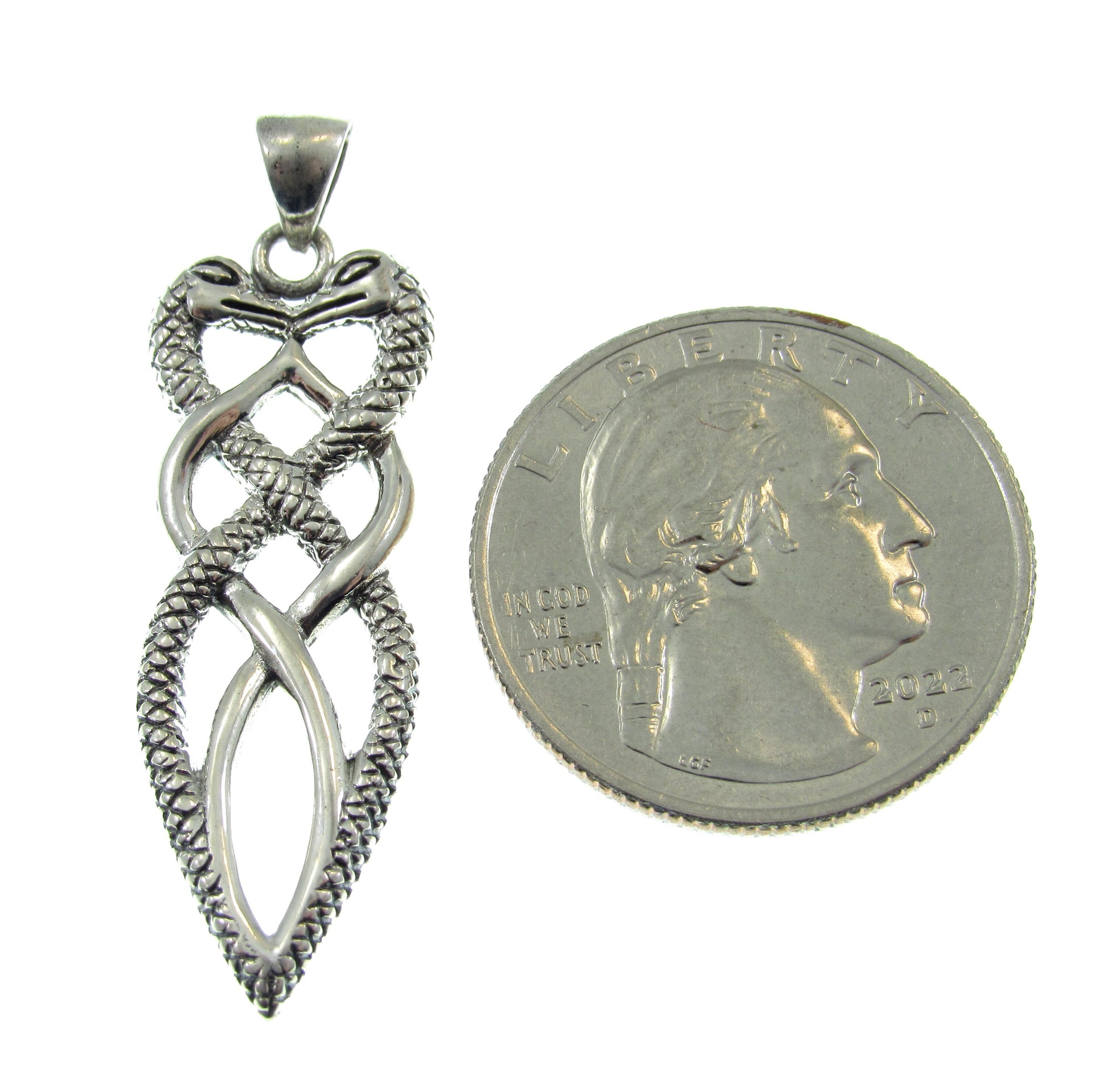 Solid 925 Sterling Silver Double Headed Snake Pendant, Braided Reptile Dagger Charm, Handcrafted Serpent Jewelry