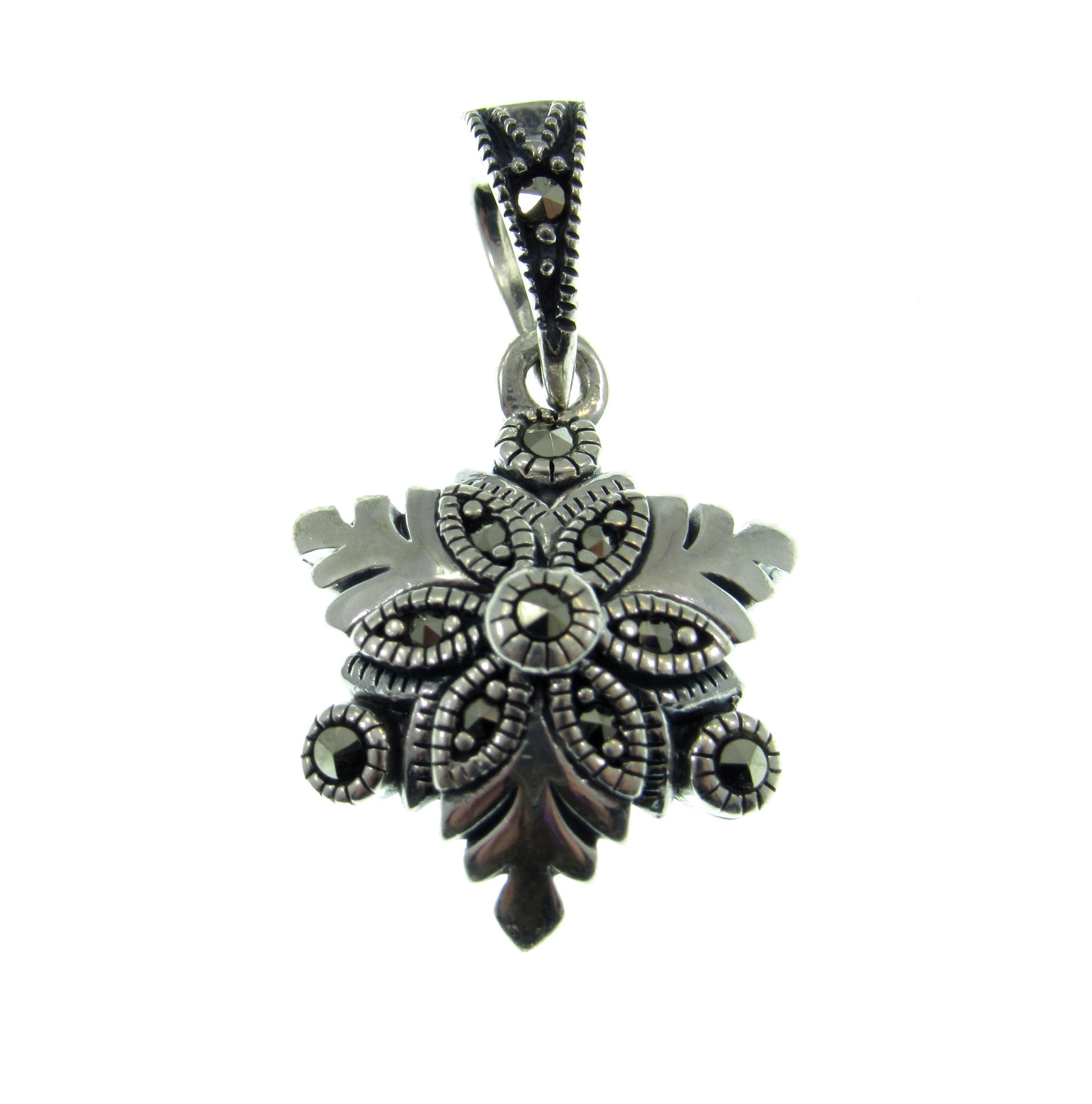 Solid 925 Sterling Silver & Marcasite Snowflake Pendant, Handcrafted Winter Jewelry Charm