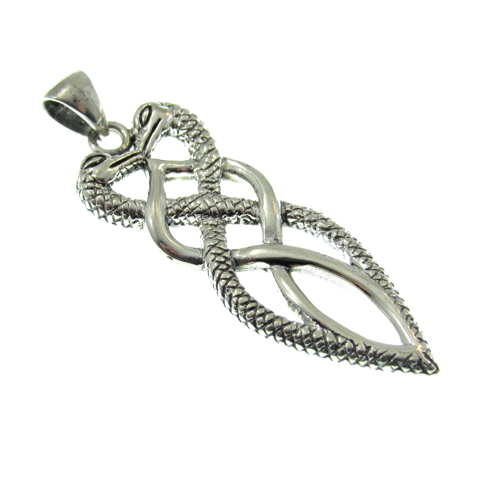 Solid 925 Sterling Silver Double Headed Snake Pendant, Braided Reptile Dagger Charm, Handcrafted Serpent Jewelry