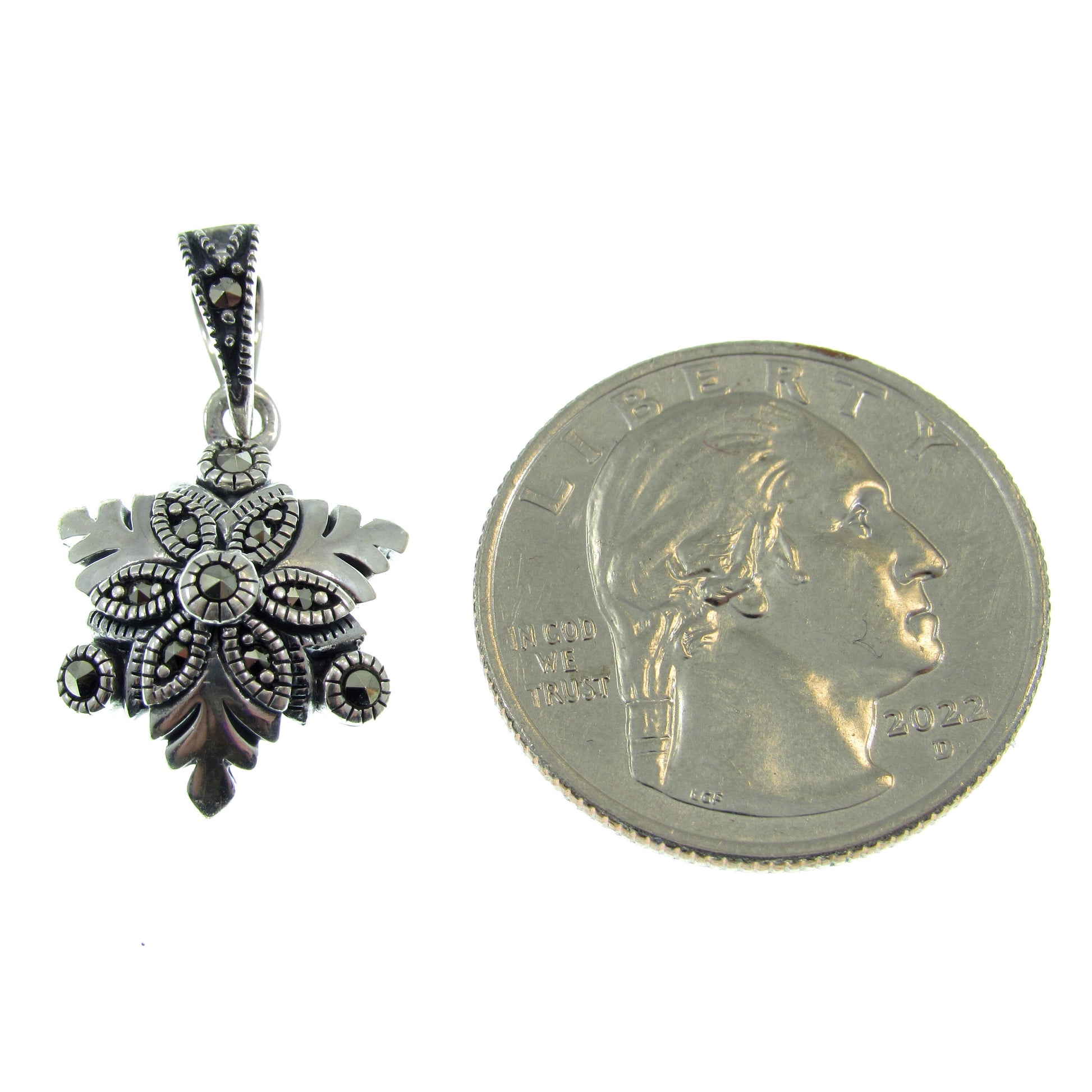 Solid 925 Sterling Silver & Marcasite Snowflake Pendant, Handcrafted Winter Jewelry Charm