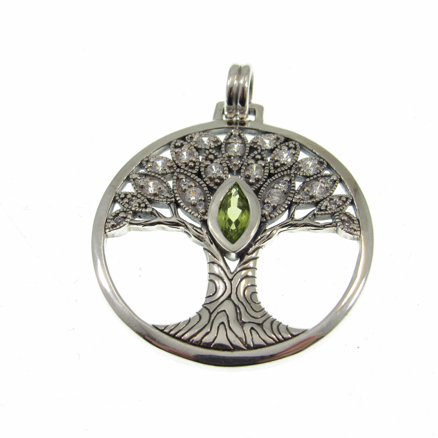 Solid 925 Sterling Silver Wondrous Tree of Life Pendant With Faceted Marquis Gemstone, Choose Amethyst, Garnet, Peridot, or Topaz