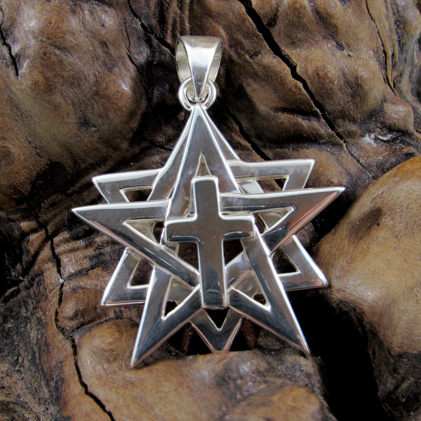 Solid 925 Sterling Silver Intertwined Star of David Christian Cross Pendant, Jewish Symbol, Support Israel Charm, Religious Jewelry