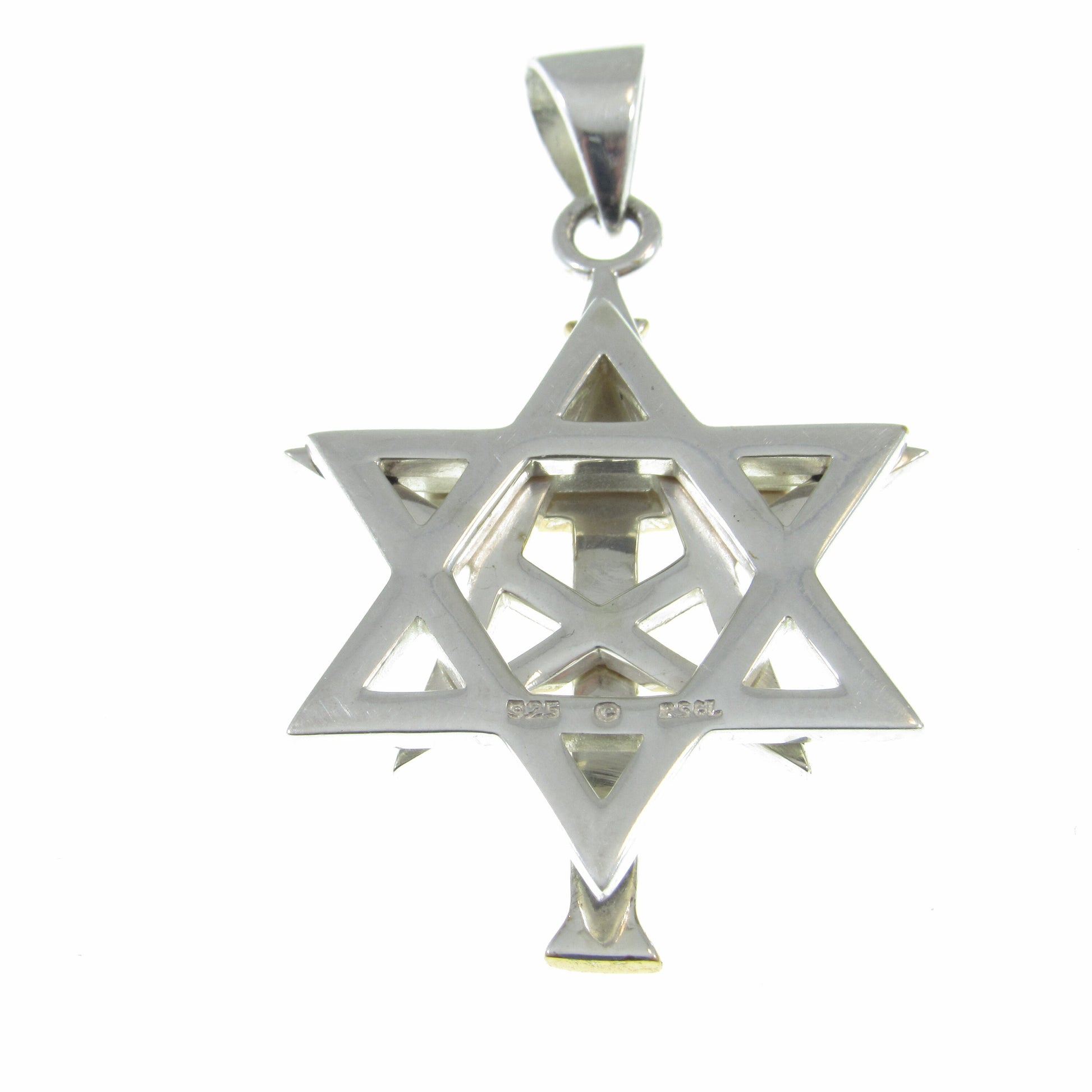 Solid 925 Sterling Silver & 14k Gold Accent Intertwined Christian Cross on Jewish Star of David Pendant, Hebrew Symbol, Religious Jewelry