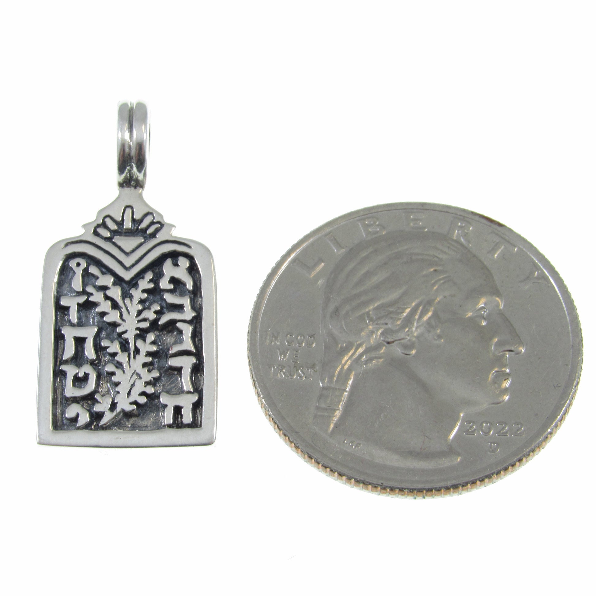 Solid 925 Sterling Silver 10 Commandments Slide Pendant, Biblical Hebrew Tablet Charm, Handcrafted Religious Jewelry