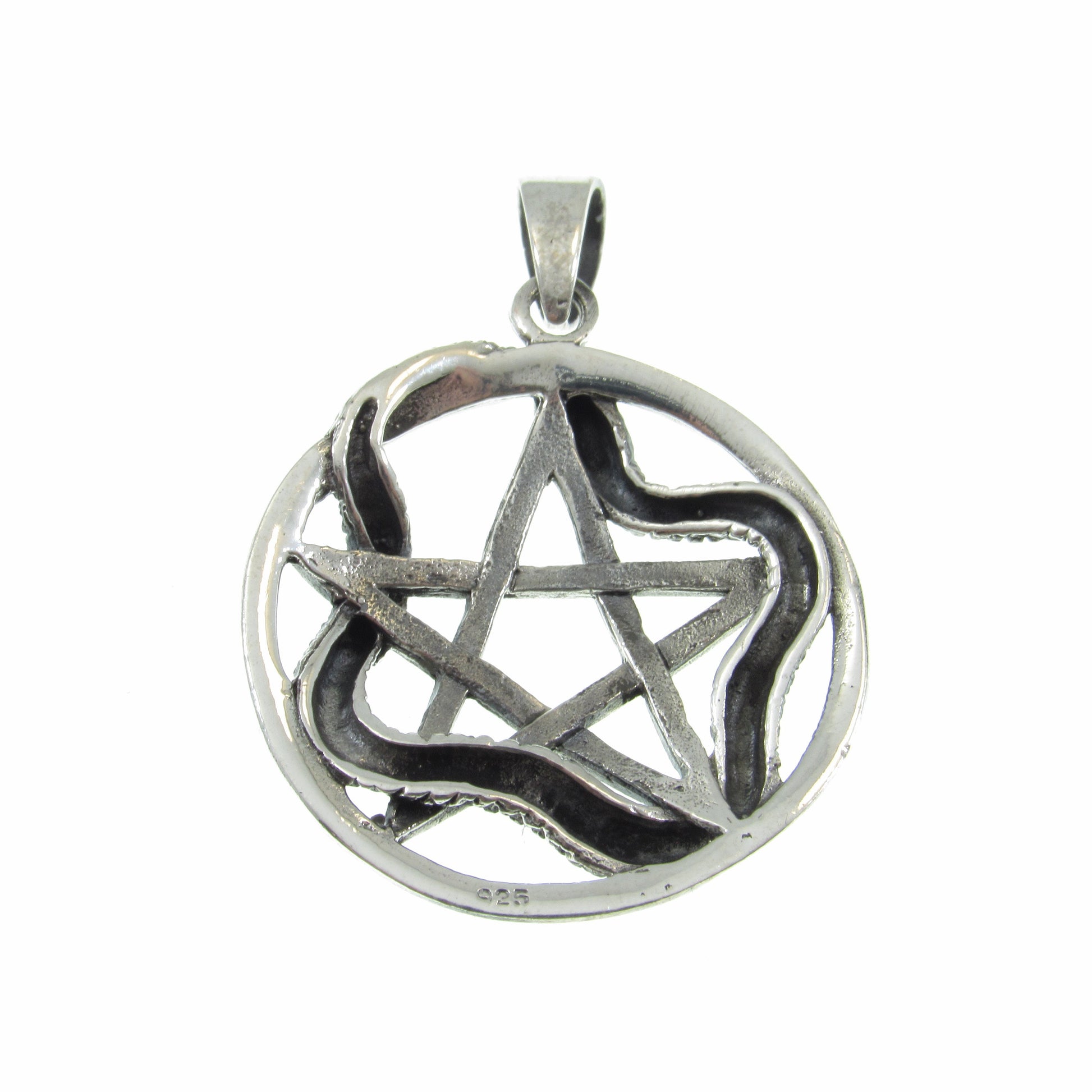 Solid 925 Sterling Silver Snake Pentagram Pendant – Wiccan Protection Amulet, Occult Pagan Jewelry, Serpent Star Talisman, Witchcraft Gift