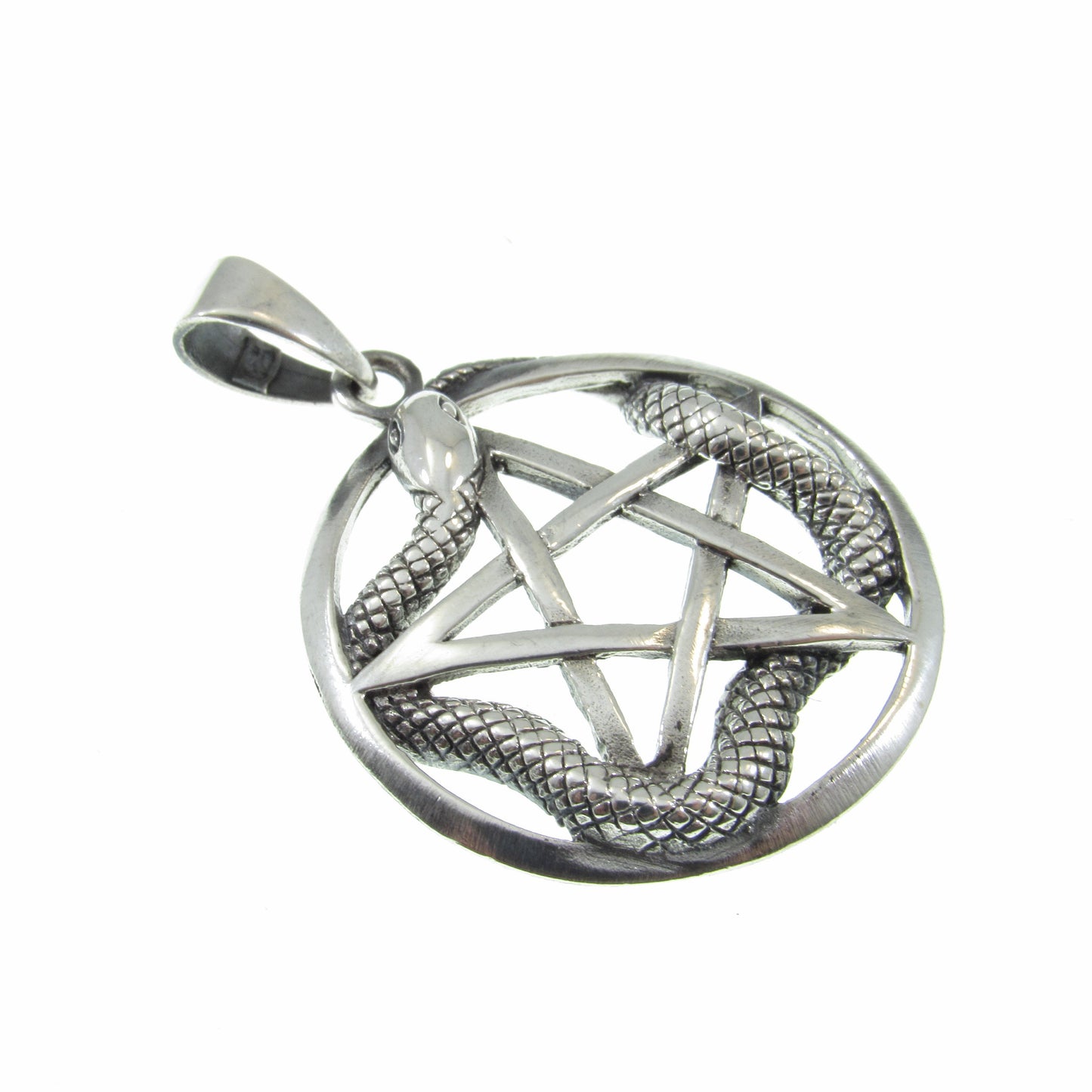 Solid 925 Sterling Silver Snake Pentagram Pendant – Wiccan Protection Amulet, Occult Pagan Jewelry, Serpent Star Talisman, Witchcraft Gift