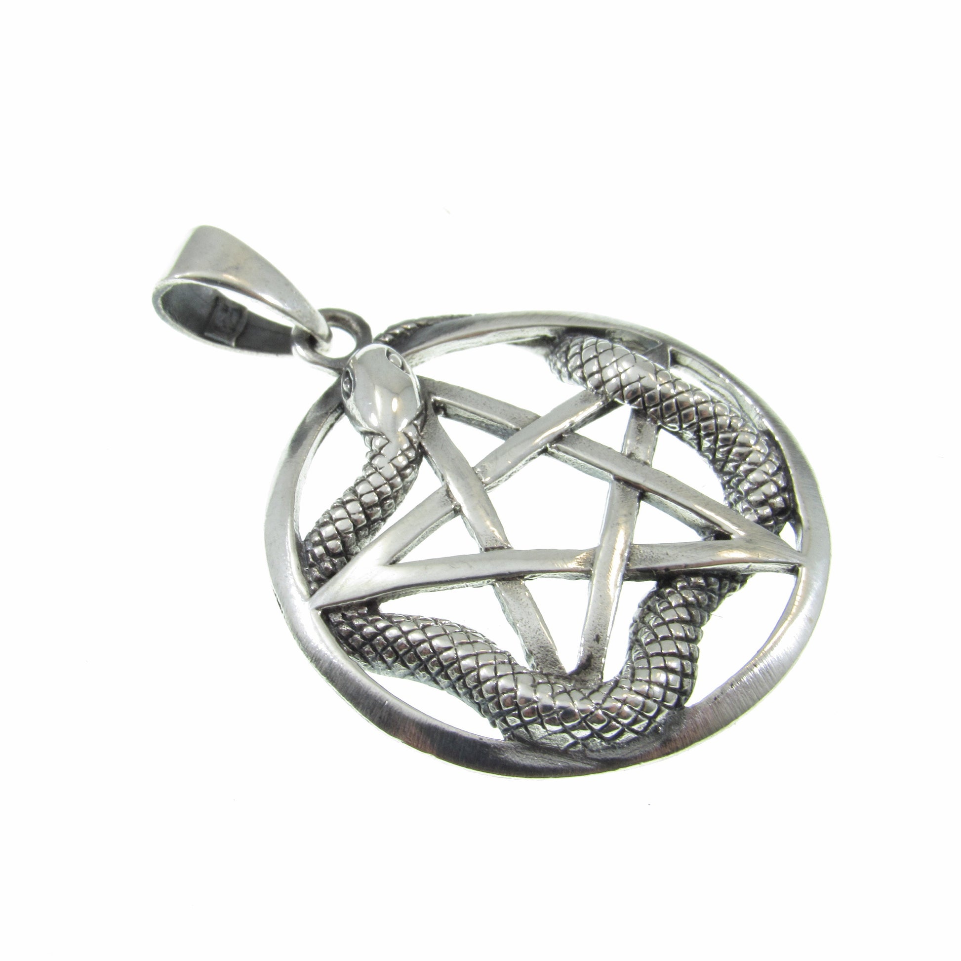 Solid 925 Sterling Silver Snake Pentagram Pendant – Wiccan Protection Amulet, Occult Pagan Jewelry, Serpent Star Talisman, Witchcraft Gift