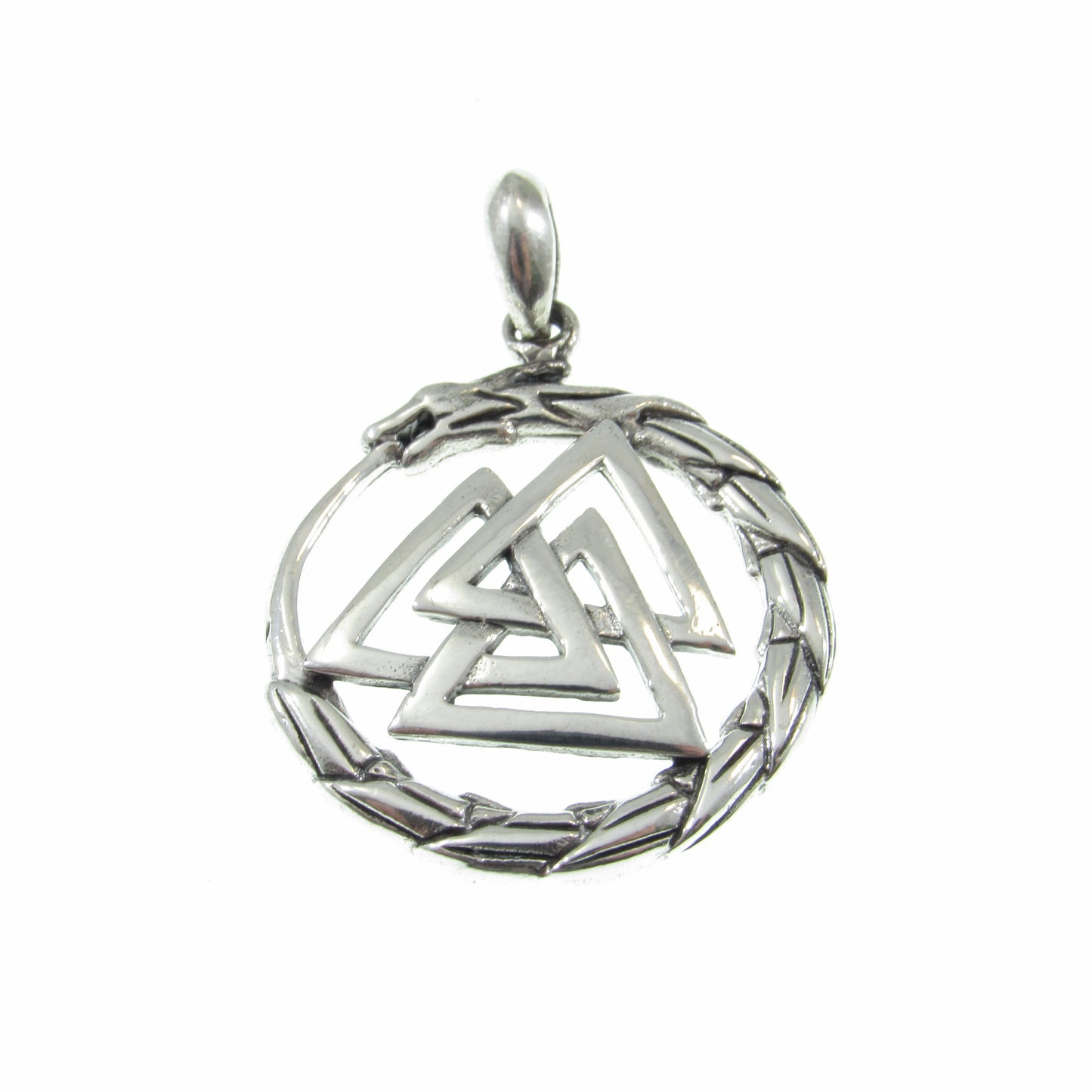 Solid 925 Sterling Silver Valknut Pendant with Jörmungandr Serpent – Norse Pagan Necklace Amulet – Viking Odin Symbol – Nordic Jewelry