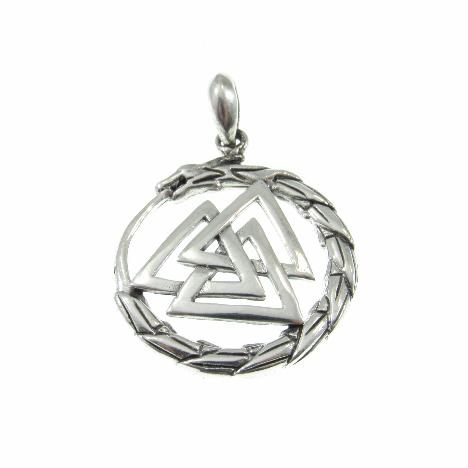 Solid 925 Sterling Silver Valknut Pendant with Jörmungandr Serpent – Norse Pagan Necklace Amulet – Viking Odin Symbol – Nordic Jewelry