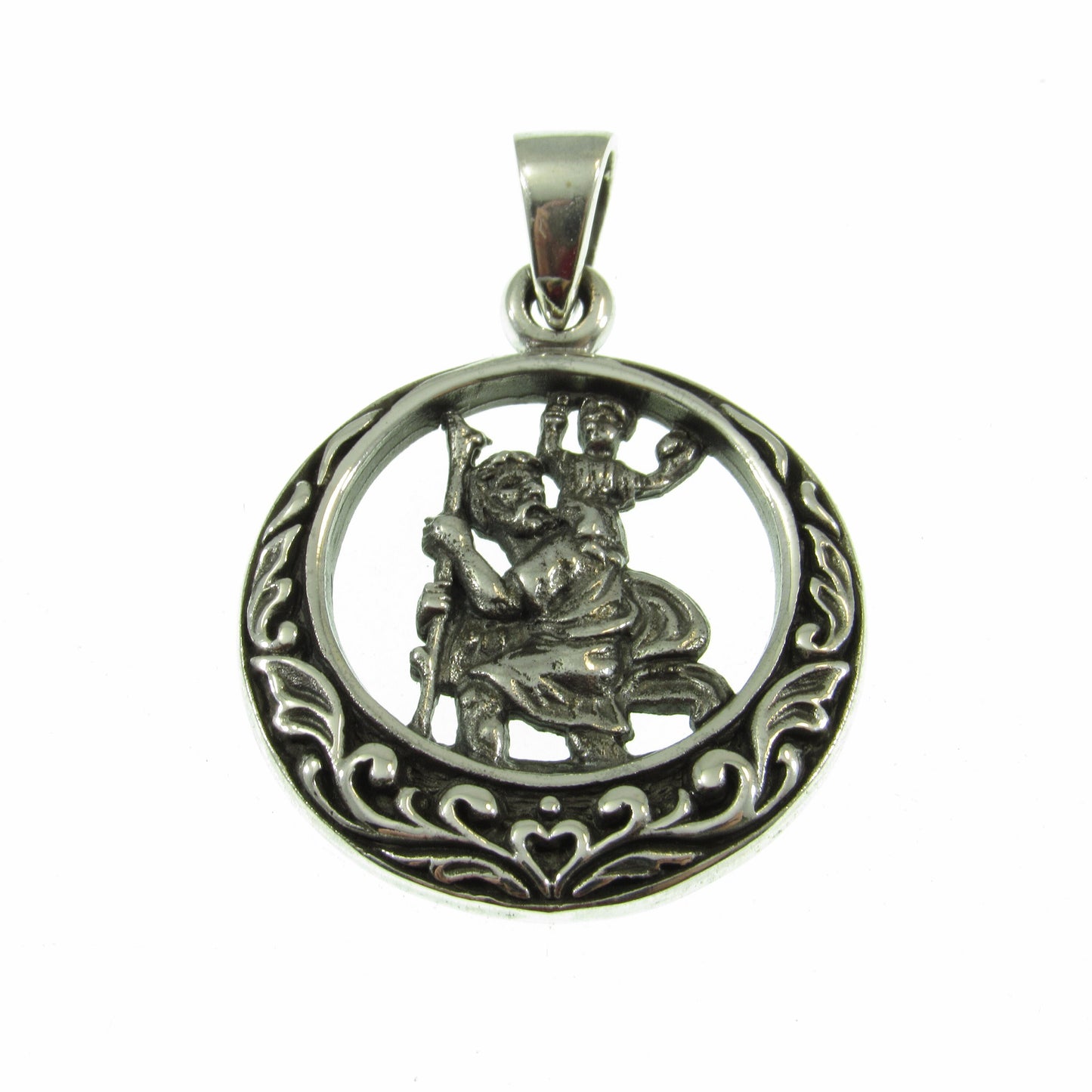 Solid 925 Sterling Silver St. Saint Christopher Pendant, Protect Us Amulet, Handcrafted Religious Medal, Religious Catholic Jewelry