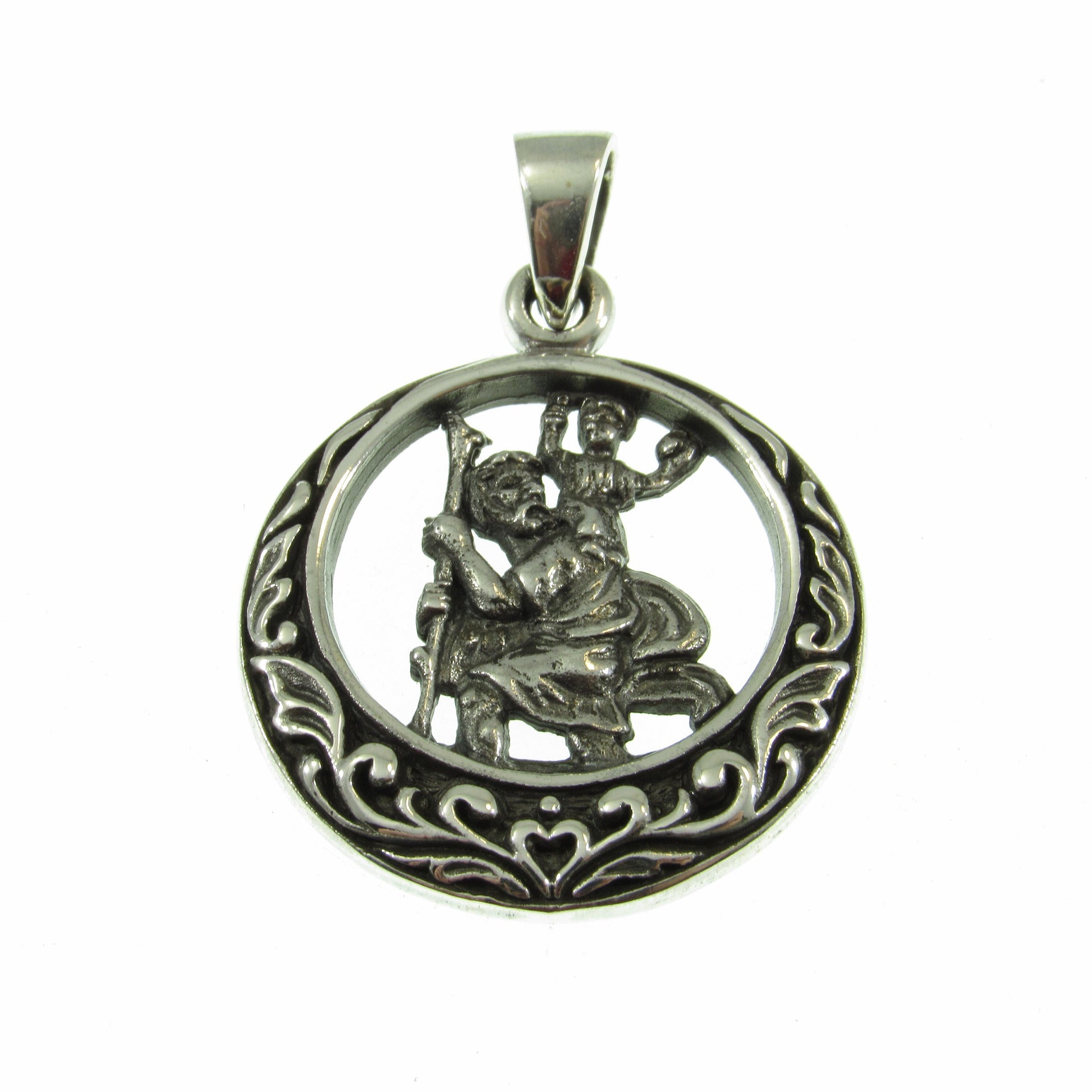 Solid 925 Sterling Silver St. Saint Christopher Pendant, Protect Us Amulet, Handcrafted Religious Medal, Religious Catholic Jewelry