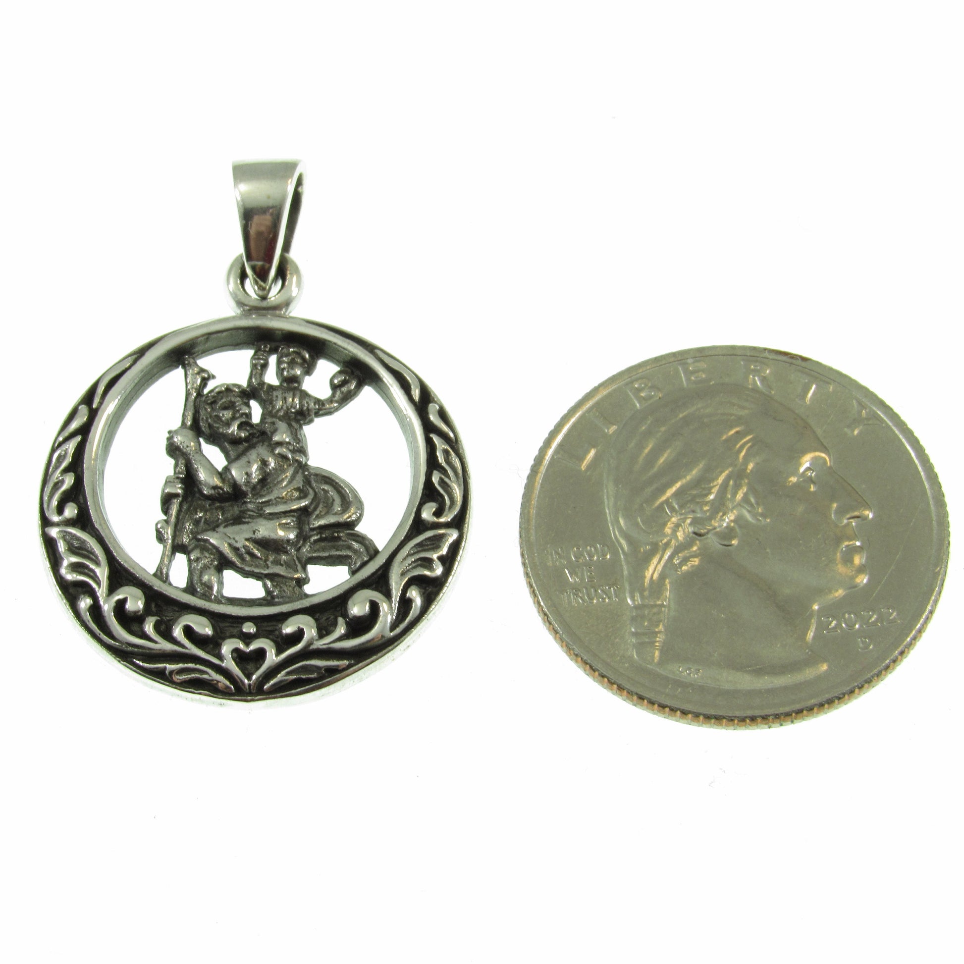 Solid 925 Sterling Silver St. Saint Christopher Pendant, Protect Us Amulet, Handcrafted Religious Medal, Religious Catholic Jewelry
