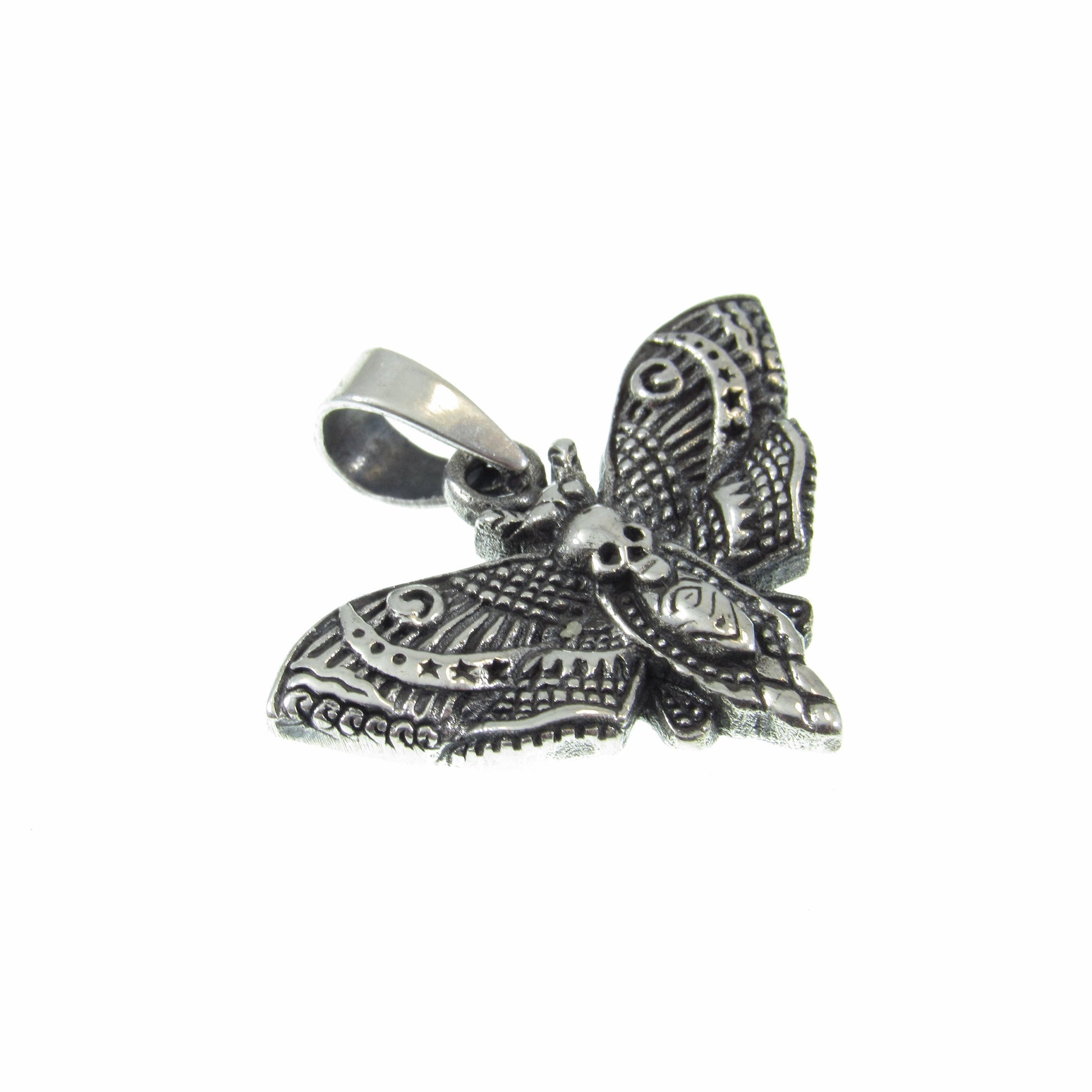 Solid 925 Sterling Silver Death's Head Moth Pendant - Gothic Jewelry, Skull Moth Necklace Charm, Occult Jewelry Gift, Dark Aesthetic