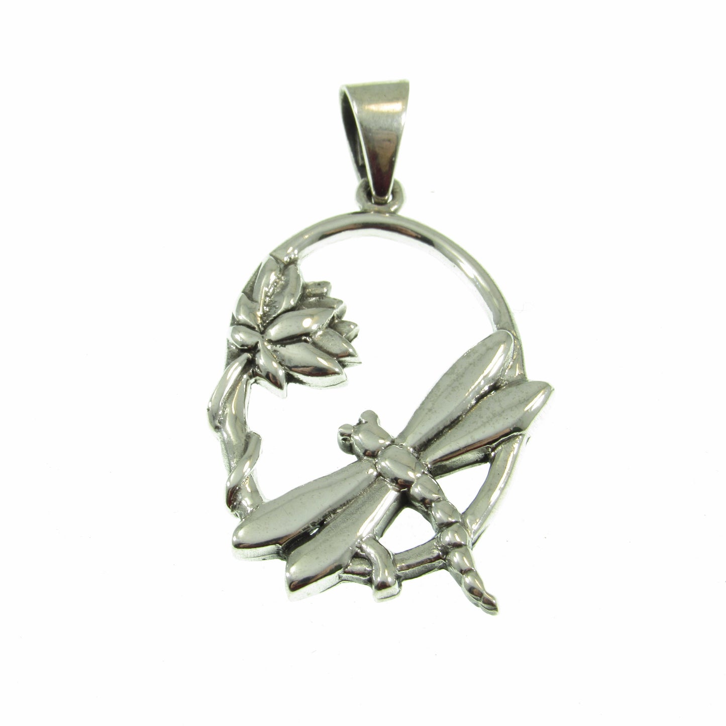 Solid 925 Sterling Silver Dragonfly Pendant – Handcrafted Lotus Flower Necklace Charm – Solid Silver Nature Jewelry for Women & Men