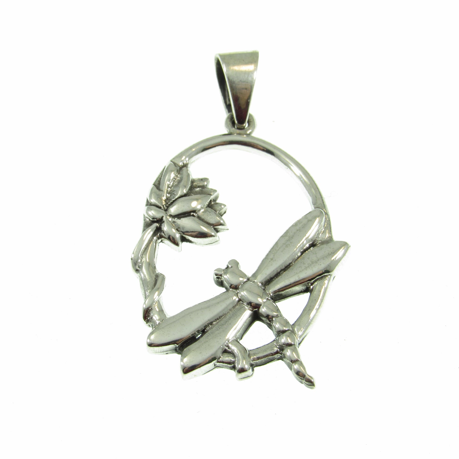 Solid 925 Sterling Silver Dragonfly Pendant – Handcrafted Lotus Flower Necklace Charm – Solid Silver Nature Jewelry for Women & Men