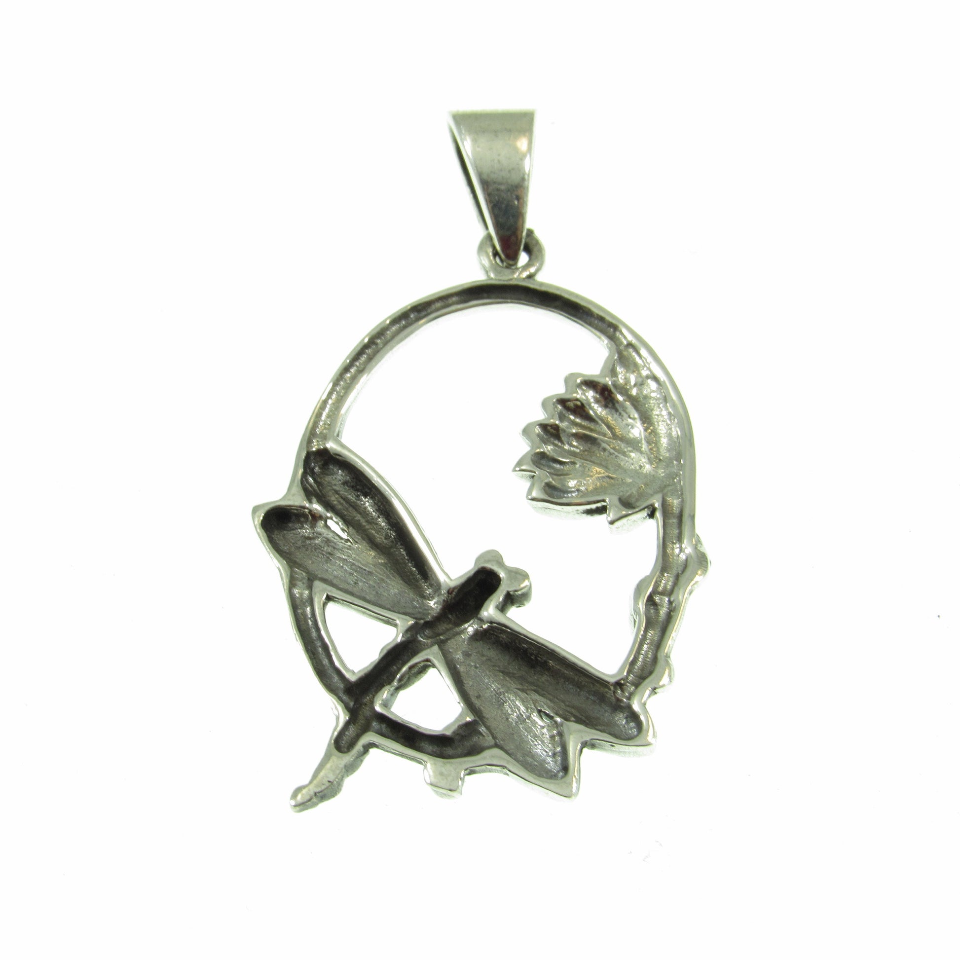 Solid 925 Sterling Silver Dragonfly Pendant – Handcrafted Lotus Flower Necklace Charm – Solid Silver Nature Jewelry for Women & Men