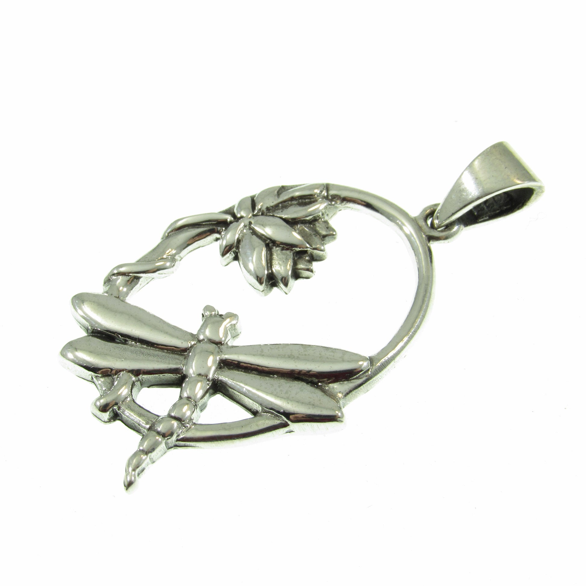 Solid 925 Sterling Silver Dragonfly Pendant – Handcrafted Lotus Flower Necklace Charm – Solid Silver Nature Jewelry for Women & Men