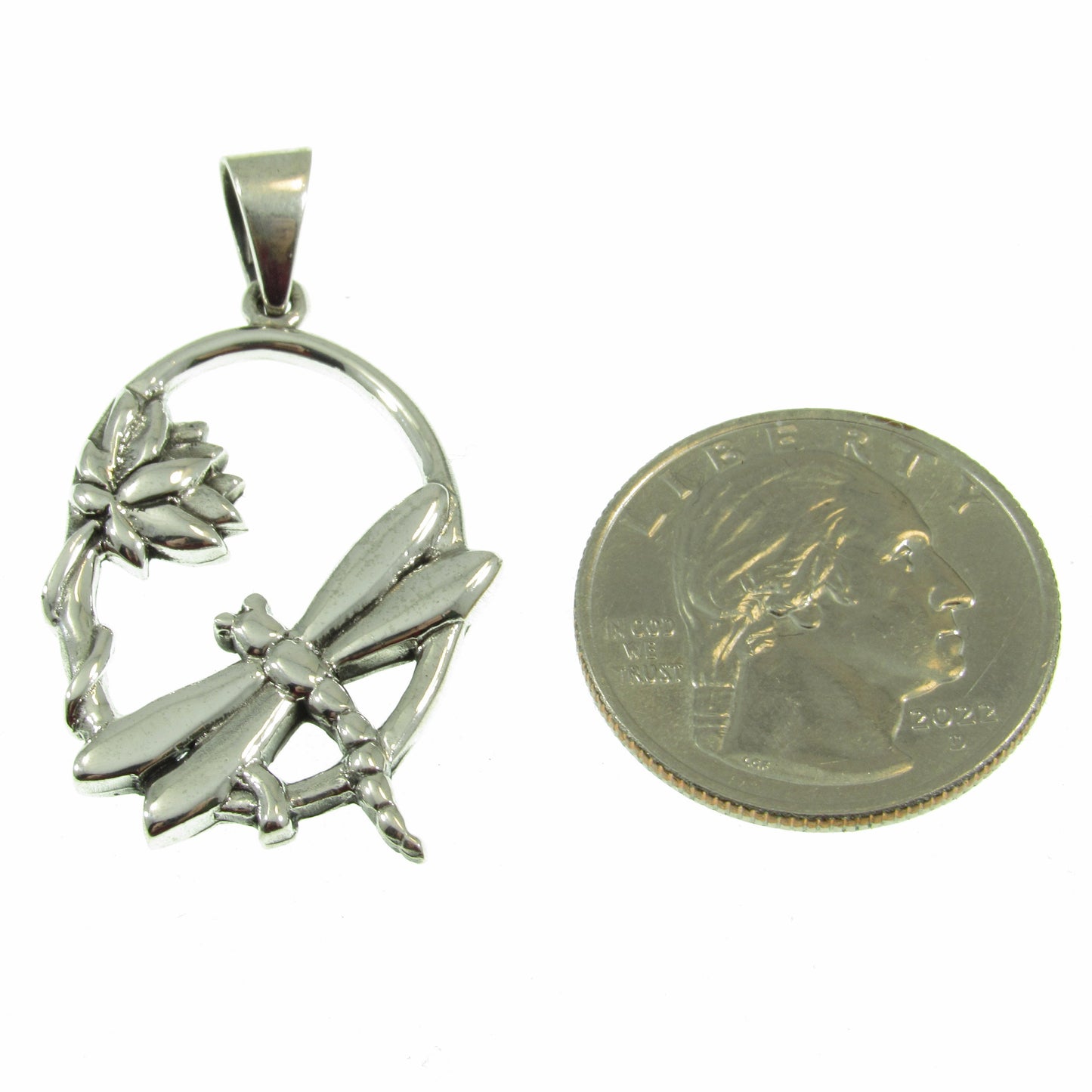 Solid 925 Sterling Silver Dragonfly Pendant – Handcrafted Lotus Flower Necklace Charm – Solid Silver Nature Jewelry for Women & Men