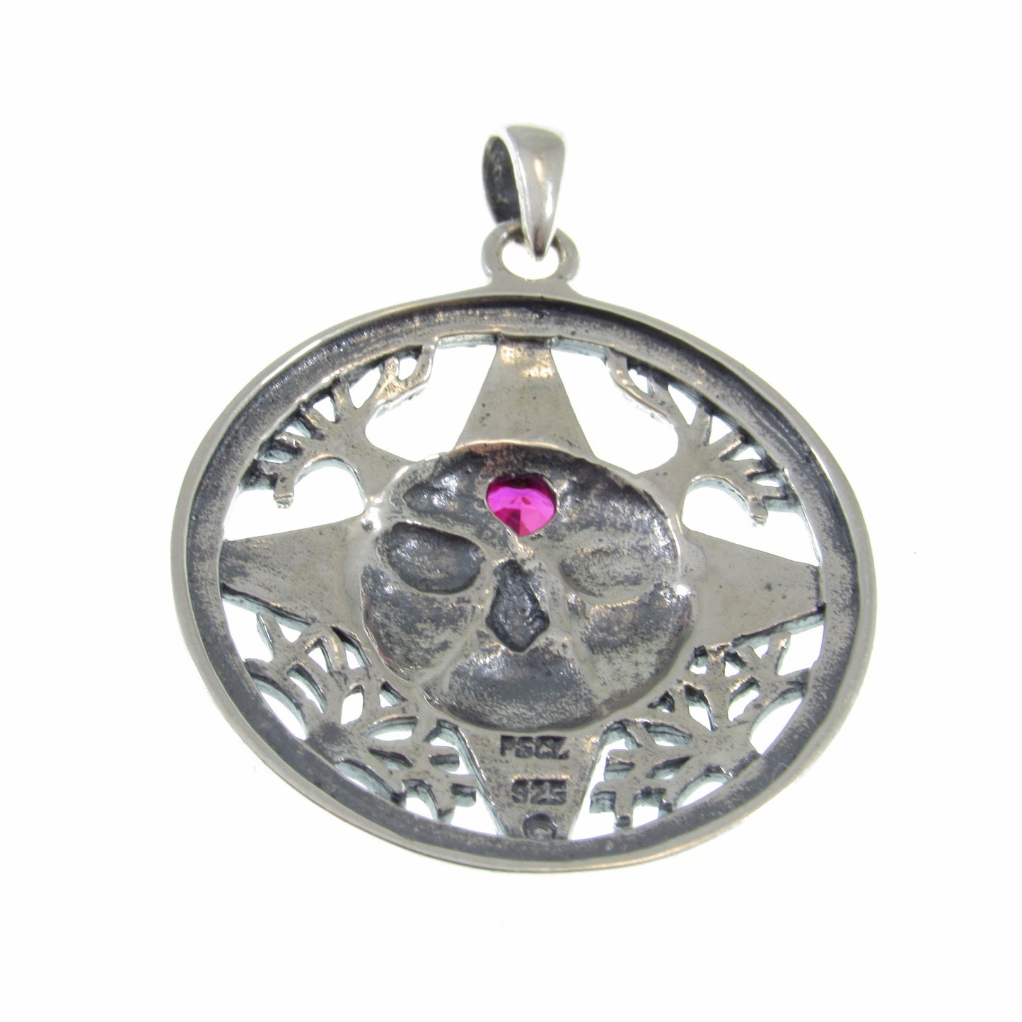 Solid 925 Sterling Silver Winter Season Sun Face Pendant with Faceted Heart Shaped Ruby Gemstone, Embellished with Snowflakes & Celtic Knots