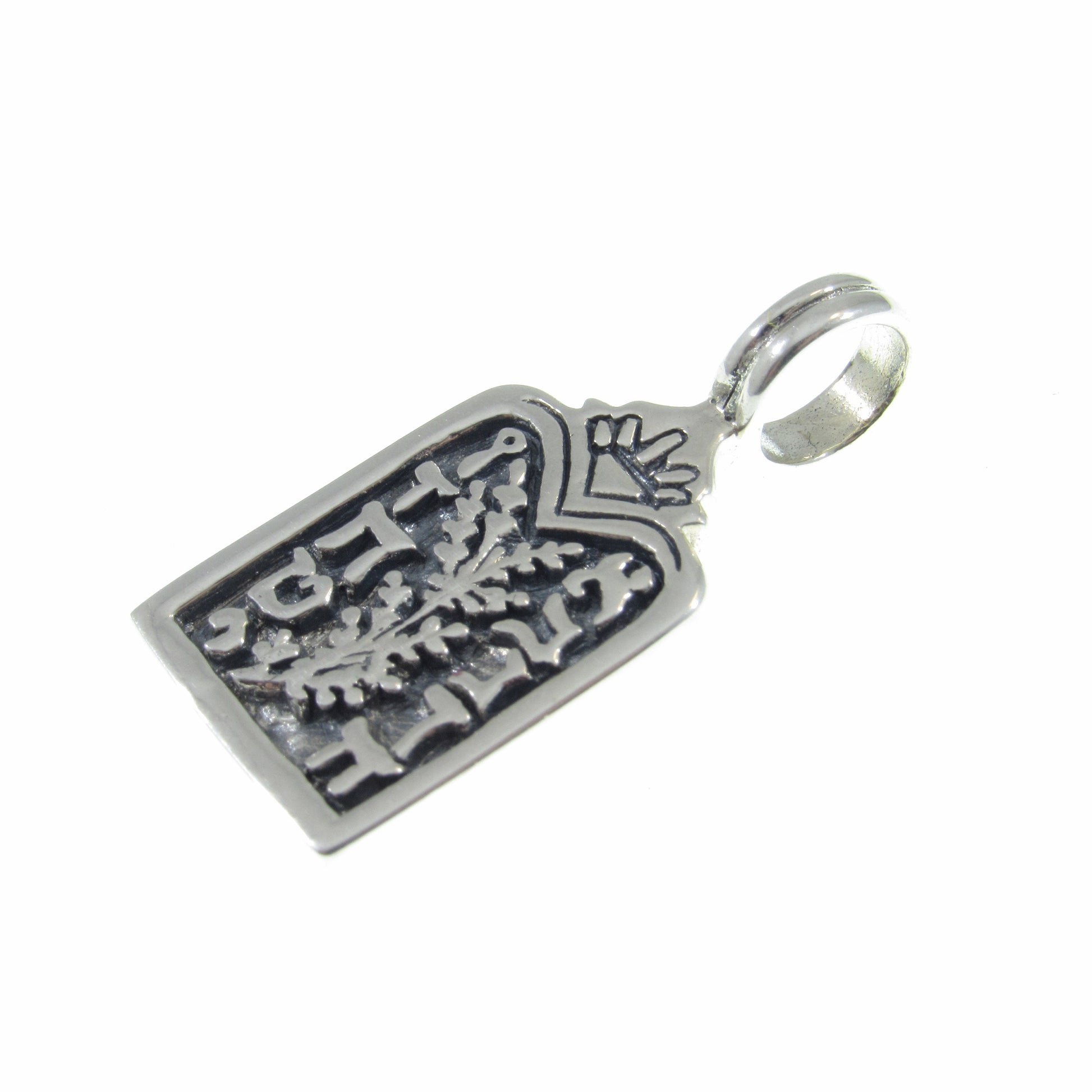 Solid 925 Sterling Silver 10 Commandments Slide Pendant, Biblical Hebrew Tablet Charm, Handcrafted Religious Jewelry