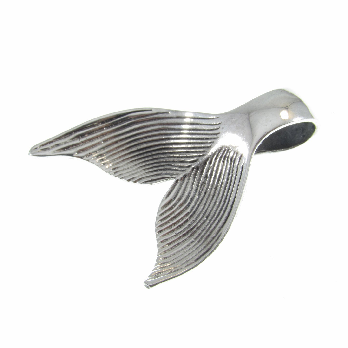 Large Solid 925 Sterling Silver Whale / Mermaid Tail Slide Pendant, Handcrafted 3D Nautical Ocean Life Jewelry, Summer Beach Lover Gift