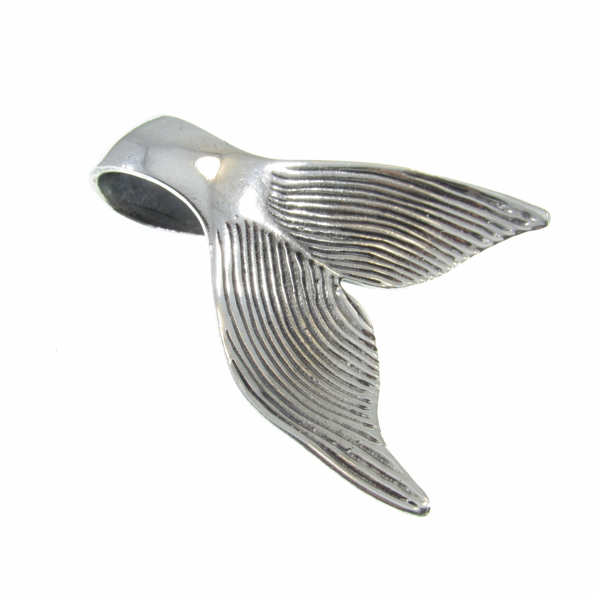 Large Solid 925 Sterling Silver Whale / Mermaid Tail Slide Pendant, Handcrafted 3D Nautical Ocean Life Jewelry, Summer Beach Lover Gift